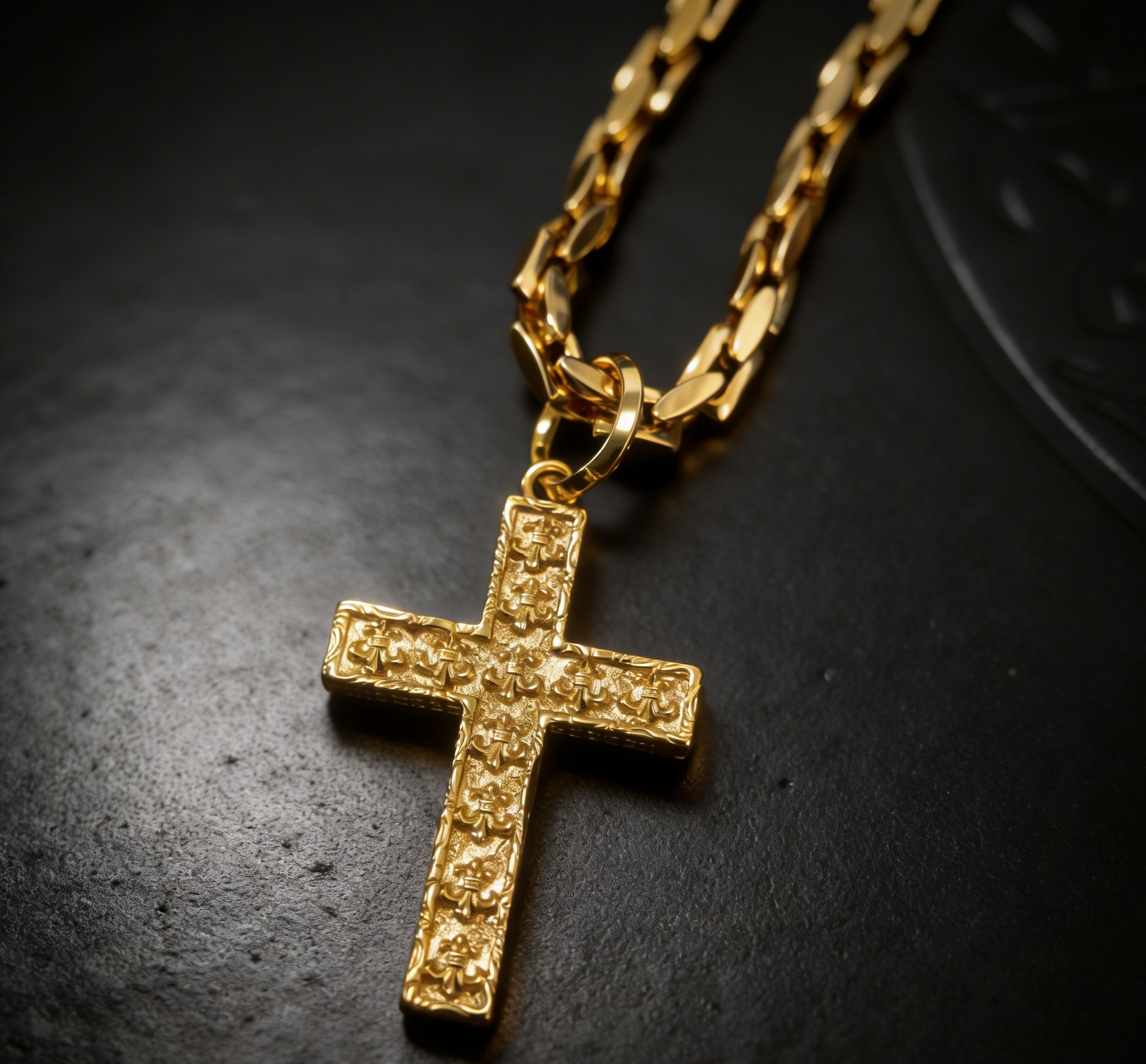 Chrome Hearts 2026 推荐𝐂𝐡𝐫𝐨𝐦𝐞 𝐡𝐞𝐚𝐫𝐭𝐬 克罗心项链 ，黄金色满刻童军花十字吊坠