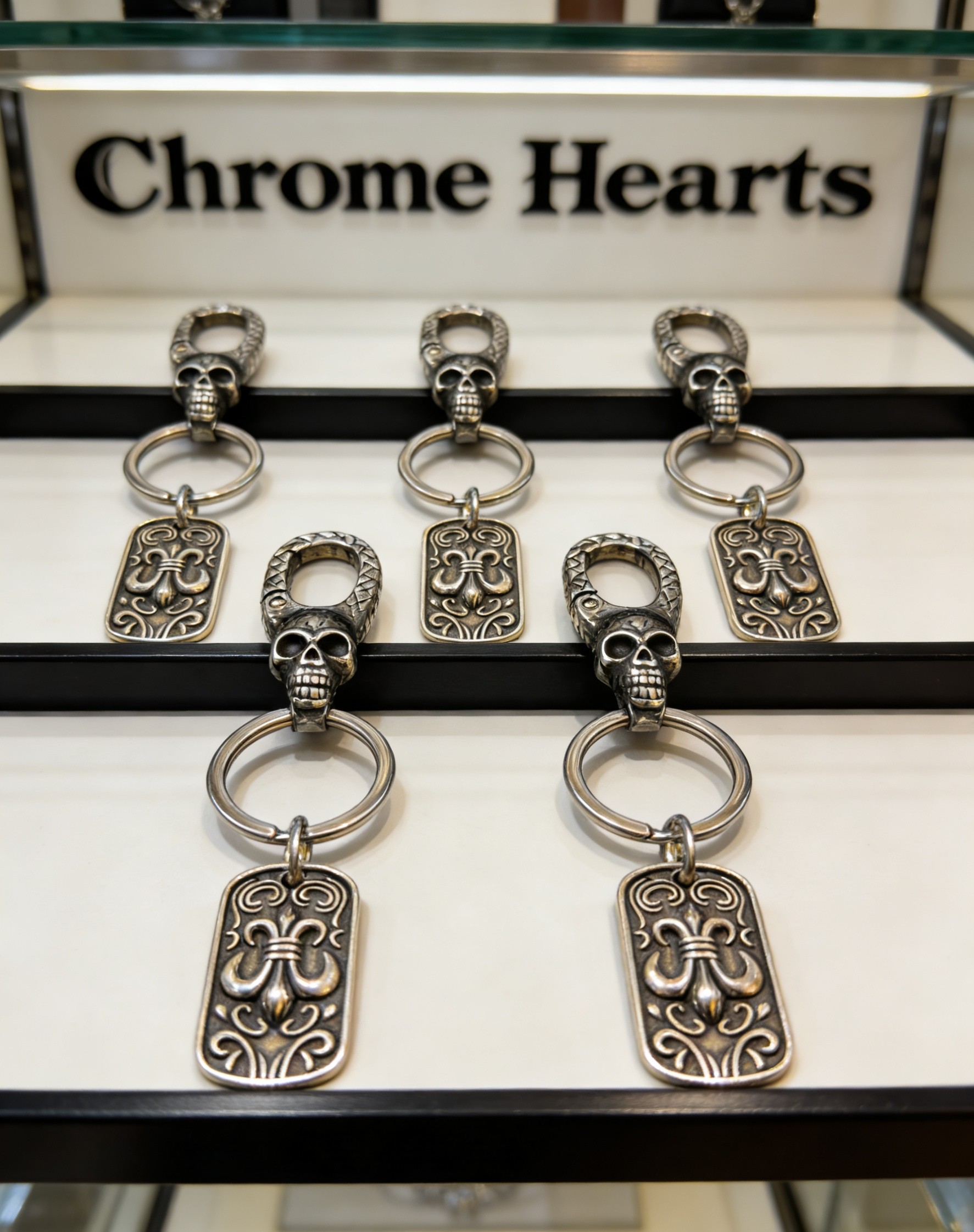 Chrome Hearts 2026 推荐𝐂𝐡𝐫𝐨𝐦𝐞 𝐡𝐞𝐚𝐫𝐭𝐬 克罗心钥匙扣 ，骷髅头童军花方牌挂饰