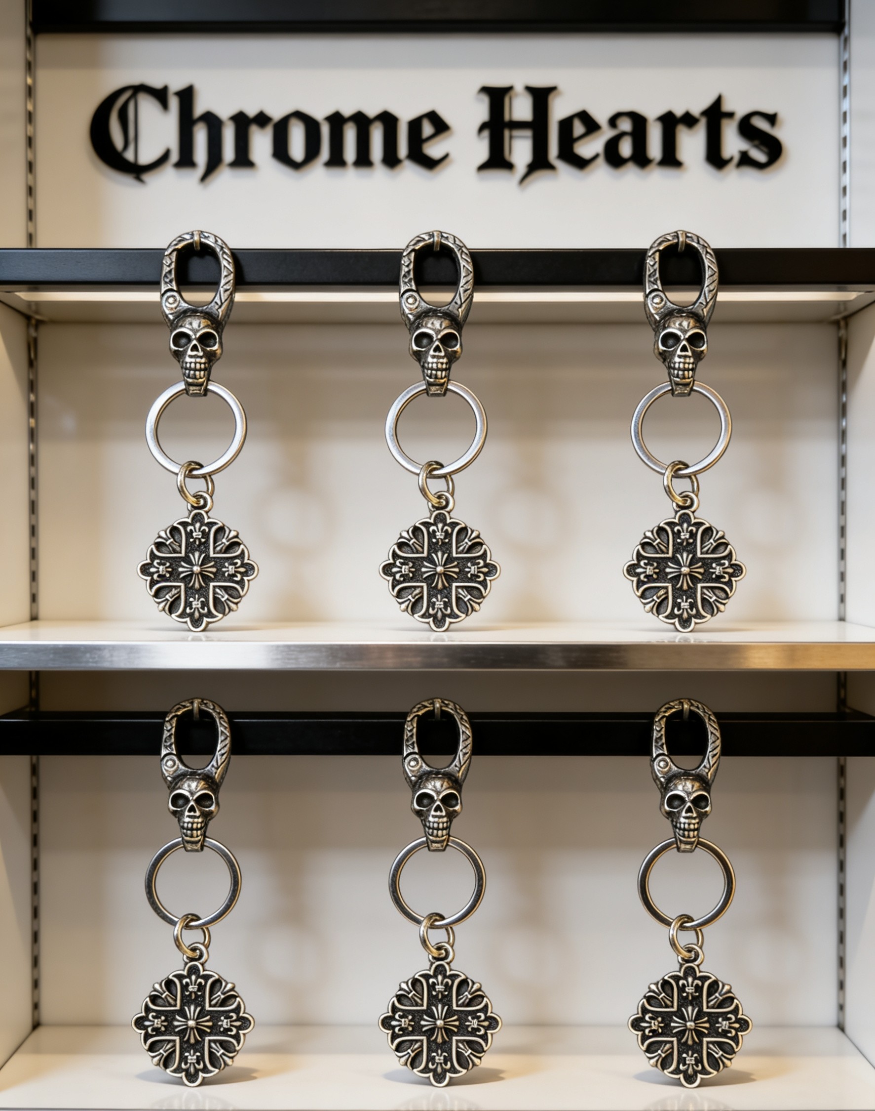 Chrome Hearts 2026 推荐𝐂𝐡𝐫𝐨𝐦𝐞 𝐡𝐞𝐚𝐫𝐭𝐬 克罗心钥匙扣 ，骷髅头镂空雕花十字挂饰