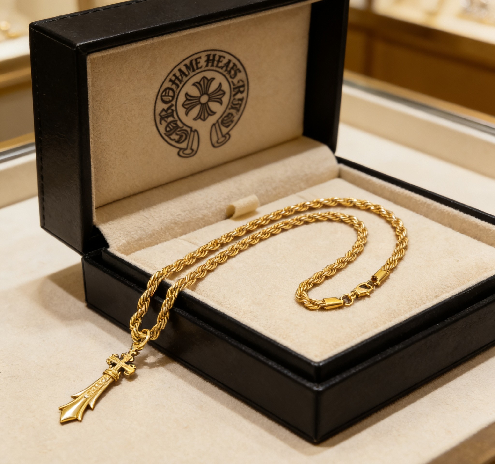 Chrome Hearts 2026 推荐𝐂𝐡𝐫𝐨𝐦𝐞 𝐡𝐞𝐚𝐫𝐭𝐬 克罗心项链 ，金色圣剑十字架吊坠