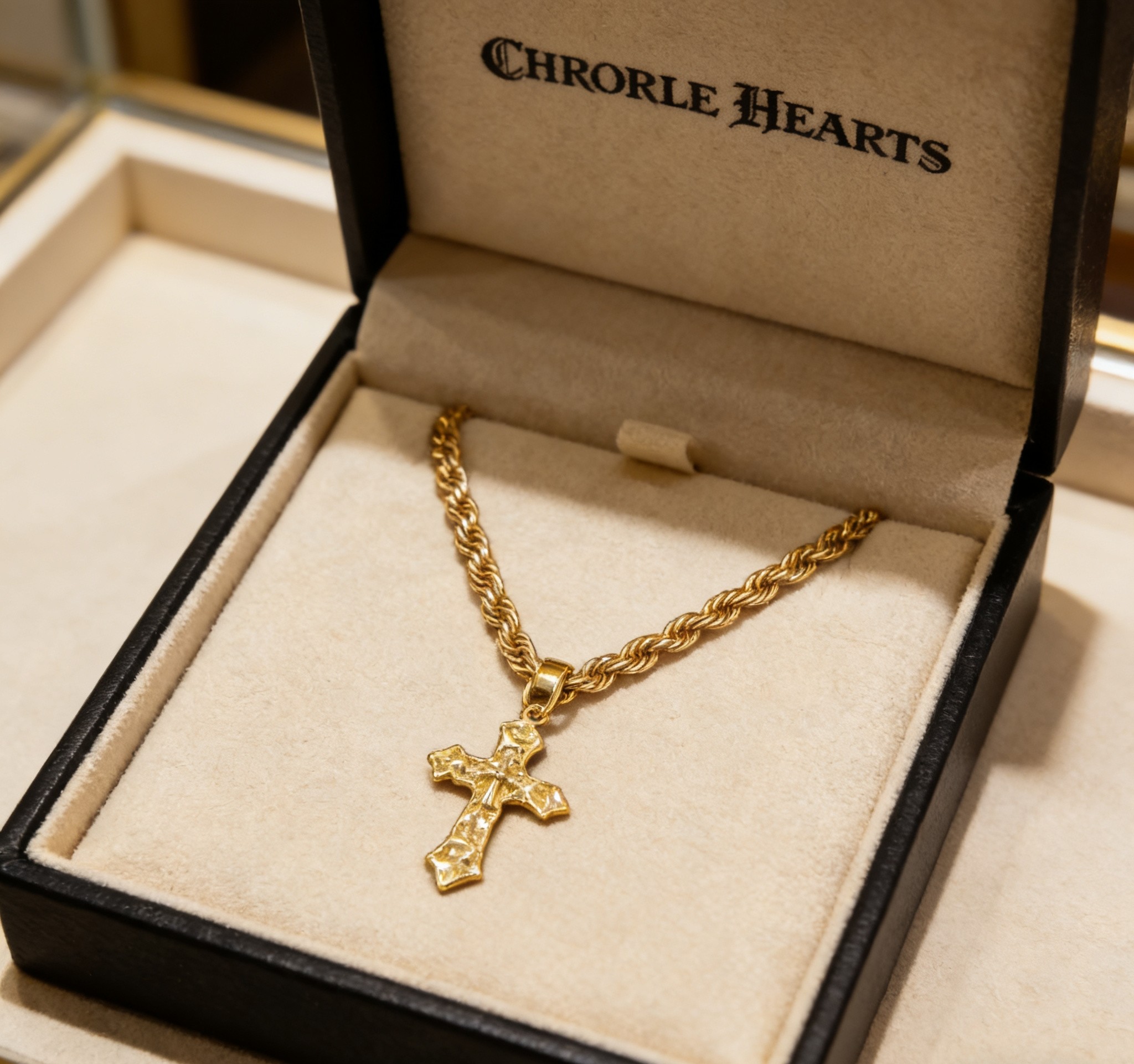 Chrome Hearts 2026 推荐𝐂𝐡𝐫𝐨𝐦𝐞 𝐡𝐞𝐚𝐫𝐭𝐬 克罗心项链 ，金色菱格十字架吊坠