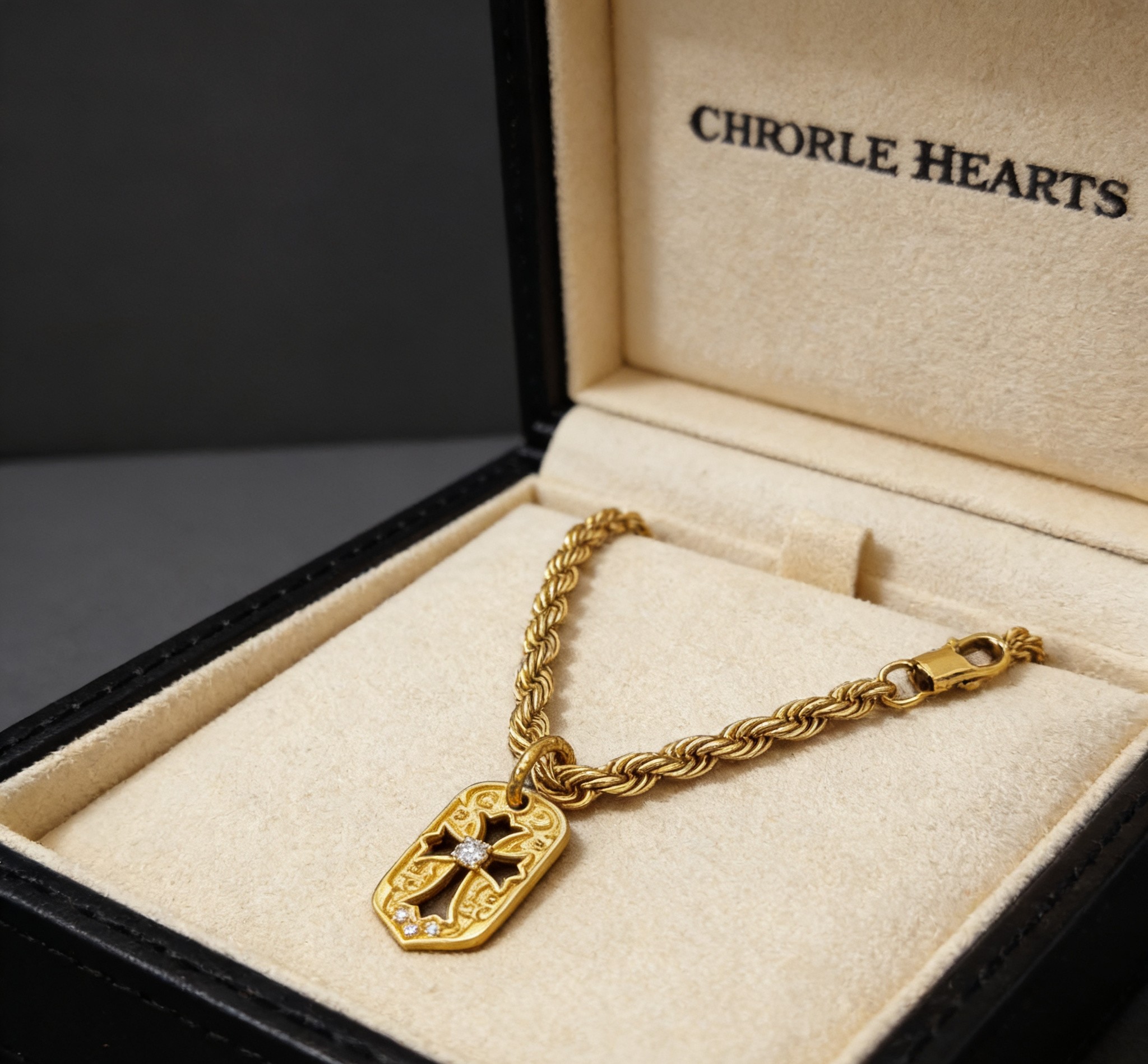Chrome Hearts 2026 推荐𝐂𝐡𝐫𝐨𝐦𝐞 𝐡𝐞𝐚𝐫𝐭𝐬 克罗心项链 ，白钻十字方牌吊坠