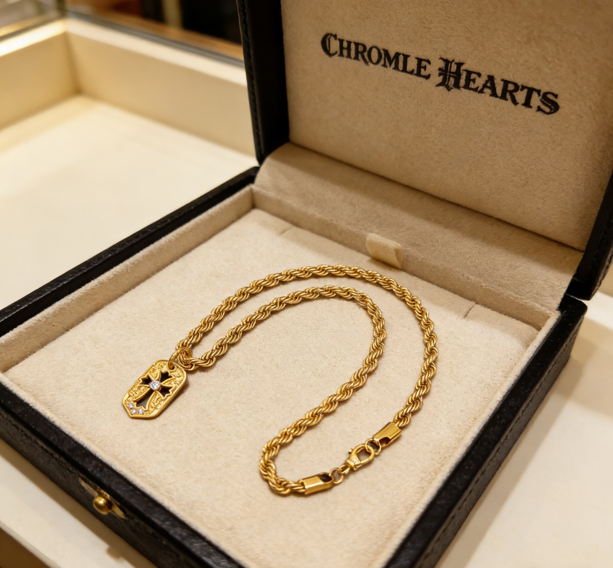 Chrome Hearts 2026 推荐𝐂𝐡𝐫𝐨𝐦𝐞 𝐡𝐞𝐚𝐫𝐭𝐬 克罗心项链 ，白钻十字方牌吊坠
