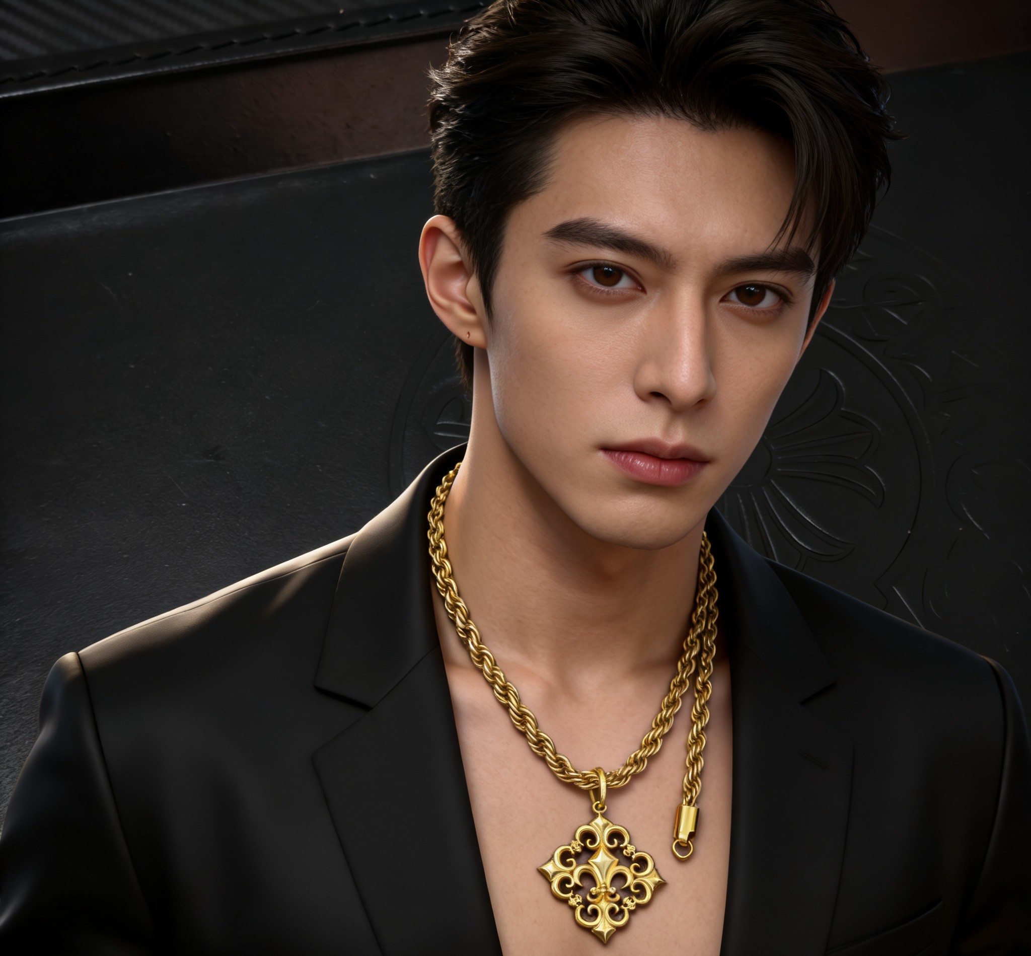 Chrome Hearts 2026 推荐𝐂𝐡𝐫𝐨𝐦𝐞 𝐡𝐞𝐚𝐫𝐭𝐬 克罗心项链 ，金色镂空童军花方牌吊坠