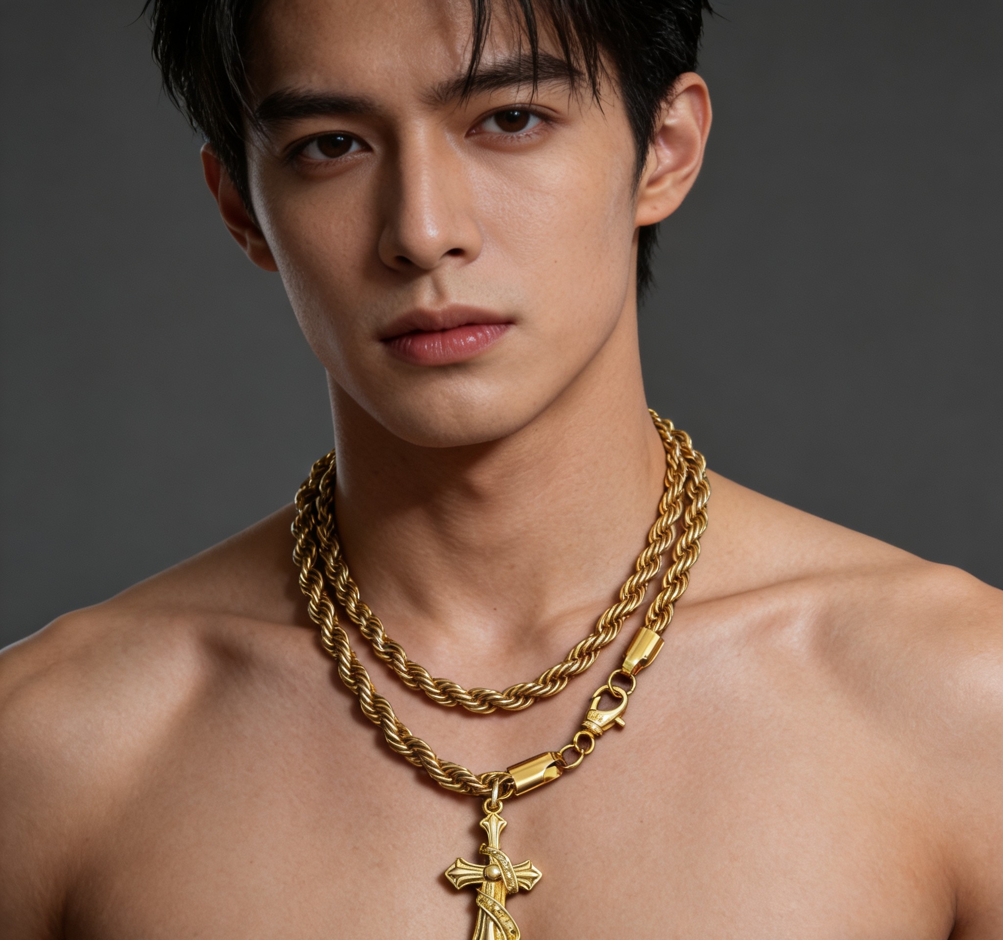 Chrome Hearts 2026 推荐𝐂𝐡𝐫𝐨𝐦𝐞 𝐡𝐞𝐚𝐫𝐭𝐬 克罗心项链 ，金色缠绕圣剑十字架吊坠