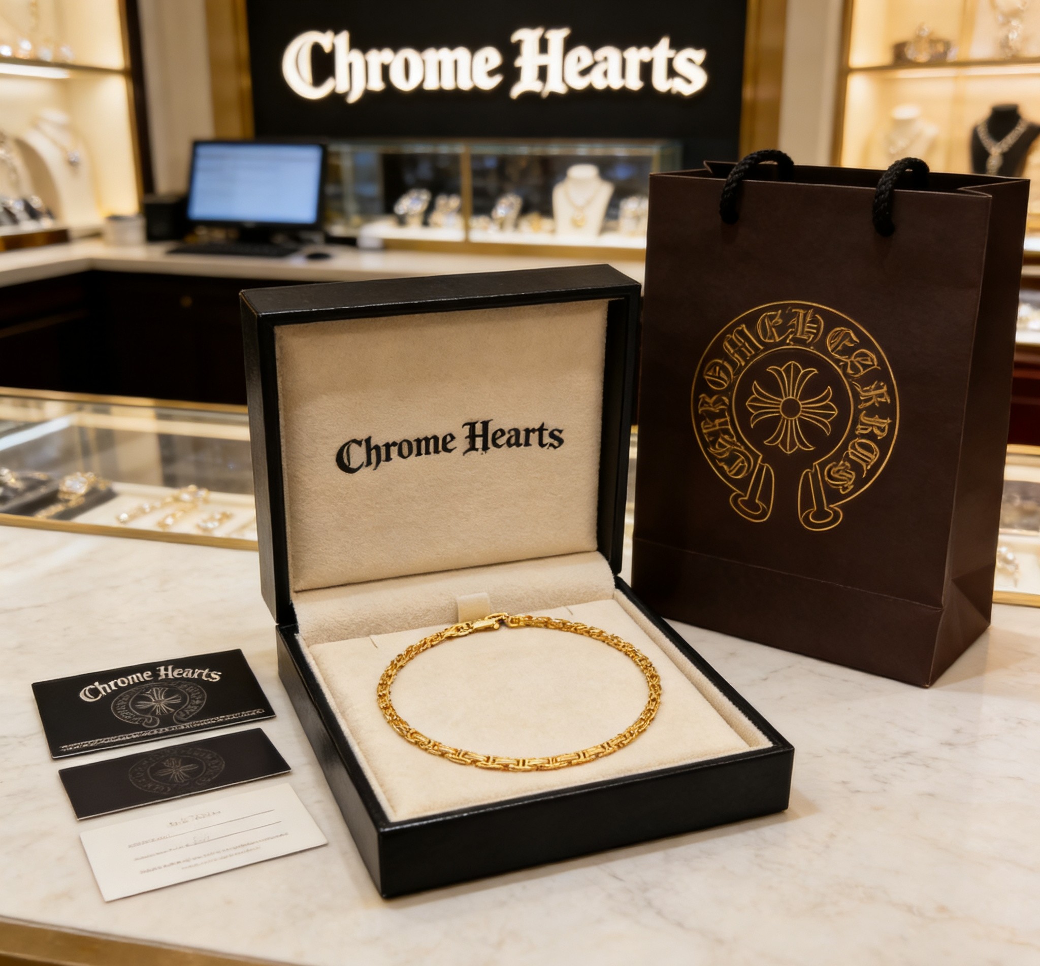 Chrome Hearts 2026 推荐𝐂𝐡𝐫𝐨𝐦𝐞 𝐡𝐞𝐚𝐫𝐭𝐬 克罗心项链 ，金色回形帝王链