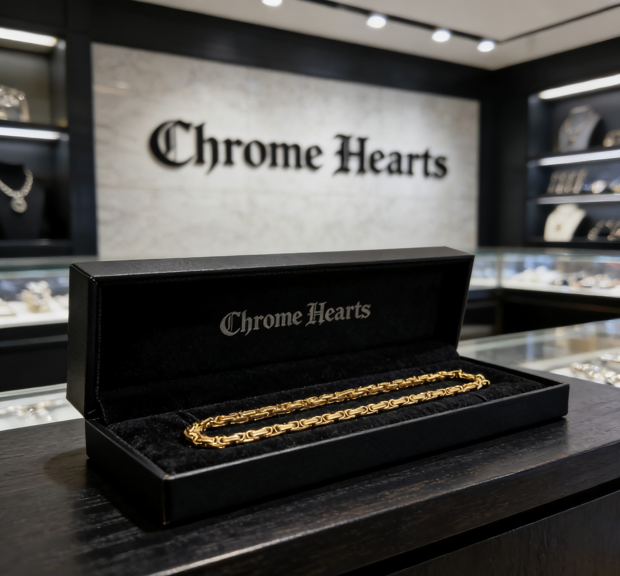 Chrome Hearts 2026 推荐𝐂𝐡𝐫𝐨𝐦𝐞 𝐡𝐞𝐚𝐫𝐭𝐬 克罗心项链 ，金色回形帝王链