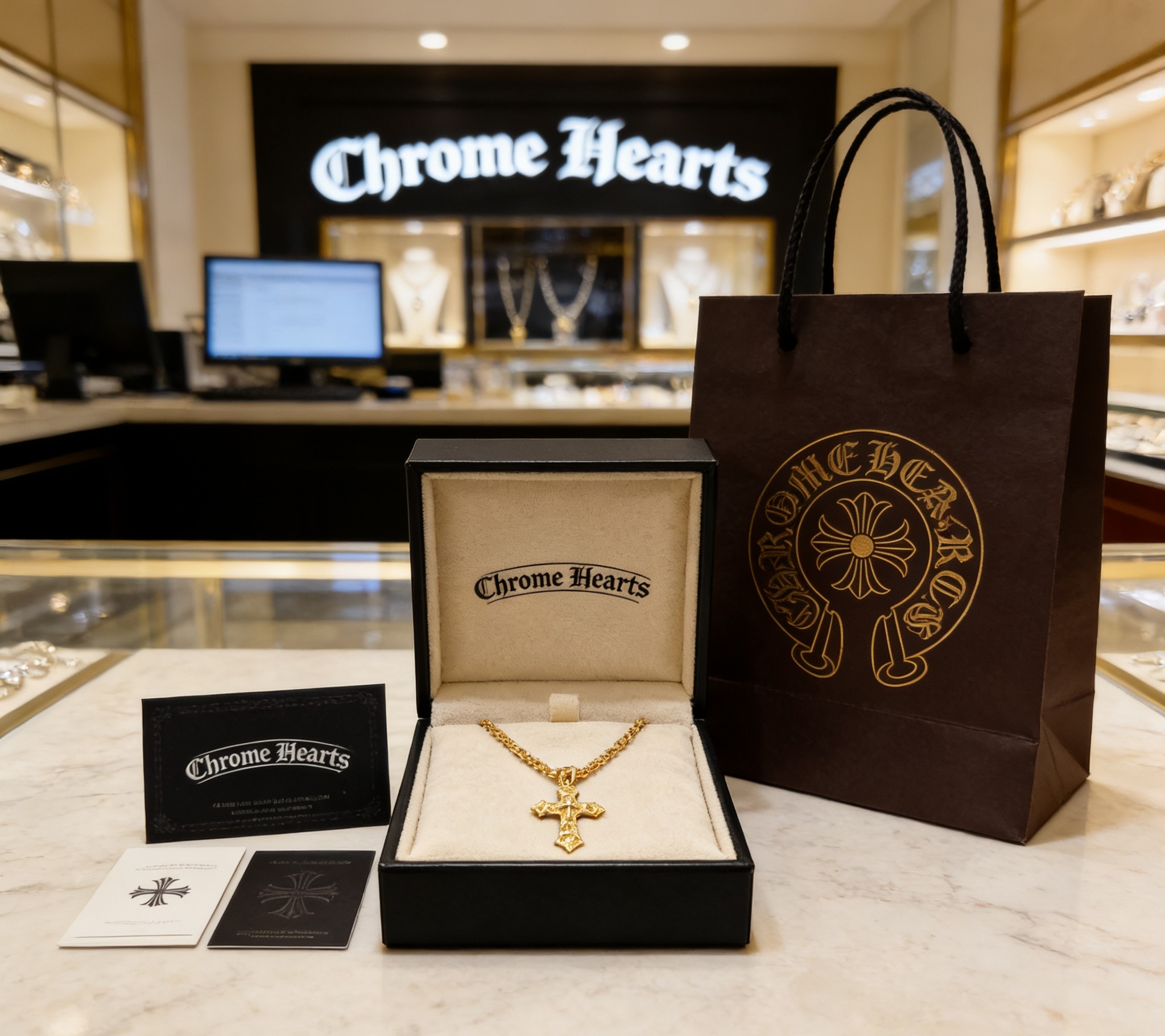 Chrome Hearts 2026 推荐𝐂𝐡𝐫𝐨𝐦𝐞 𝐡𝐞𝐚𝐫𝐭𝐬 克罗心项链 ，熔岩圣剑十字架吊坠