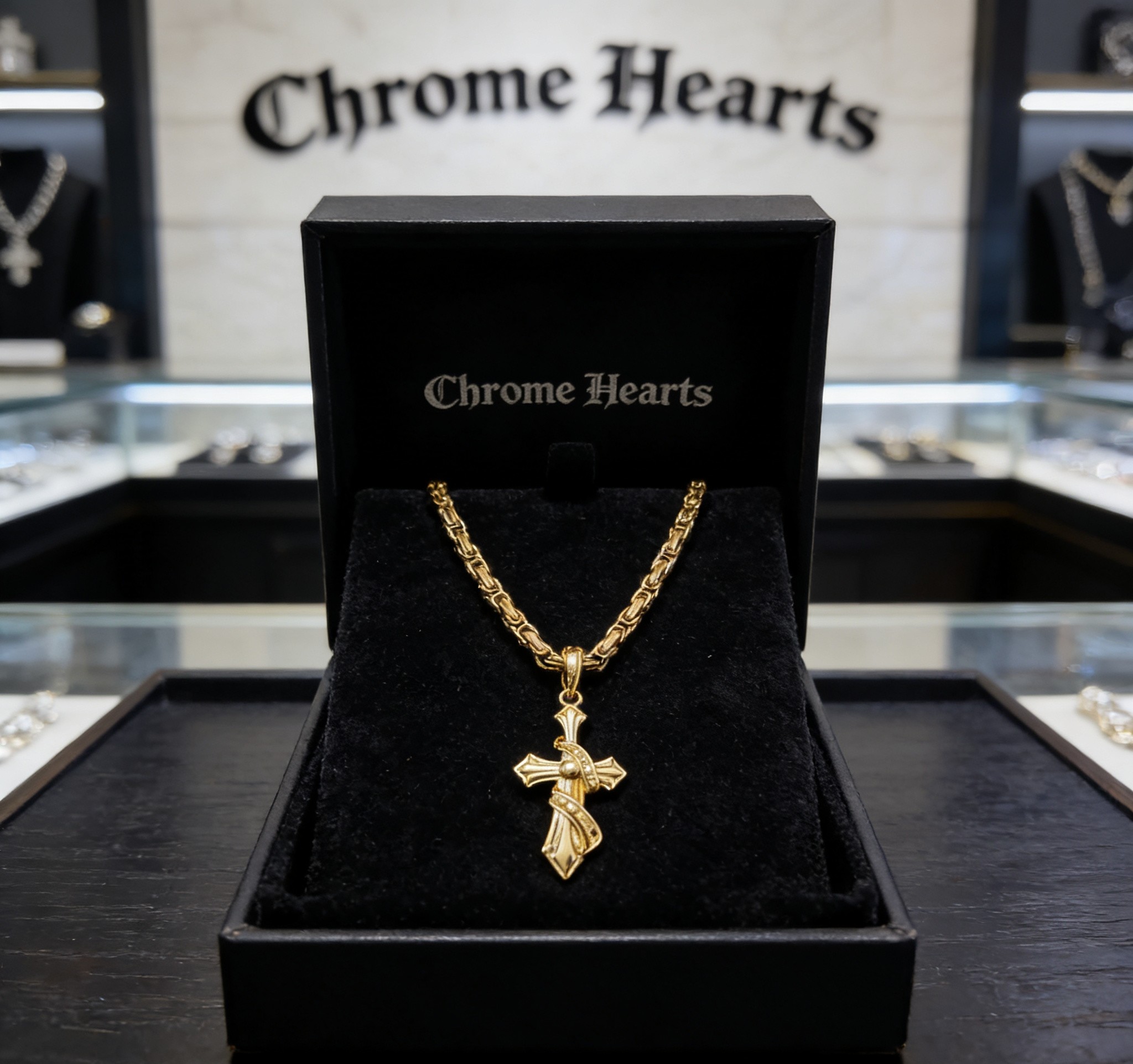 Chrome Hearts 2026 推荐𝐂𝐡𝐫𝐨𝐦𝐞 𝐡𝐞𝐚𝐫𝐭𝐬 克罗心项链 ，双层缠绕圣剑十字架回形链