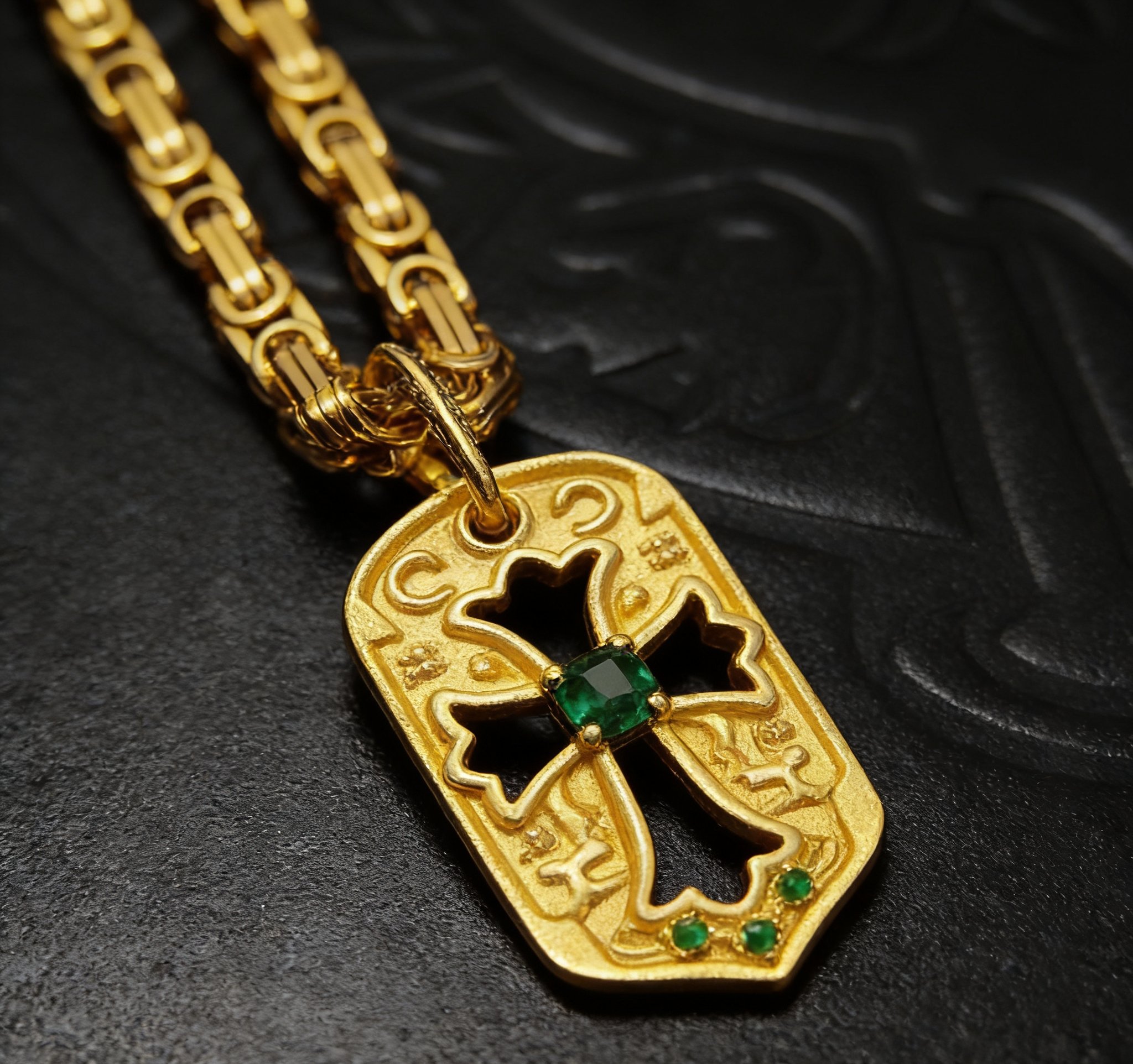 Chrome Hearts 2026 推荐𝐂𝐡𝐫𝐨𝐦𝐞 𝐡𝐞𝐚𝐫𝐭𝐬 克罗心项链 ，绿钻镂空十字军牌回形链