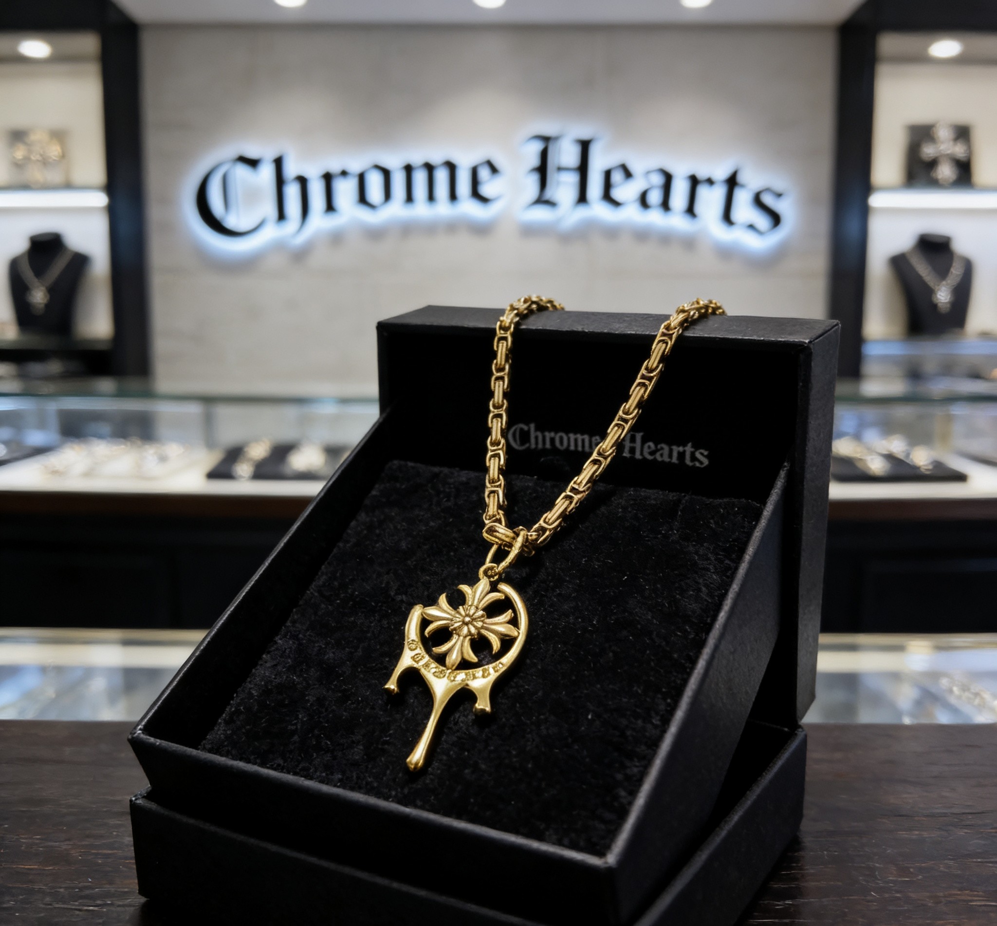 Chrome Hearts 2026 推荐𝐂𝐡𝐫𝐨𝐦𝐞 𝐡𝐞𝐚𝐫𝐭𝐬 克罗心项链 ，童军花火焰吊坠回形链