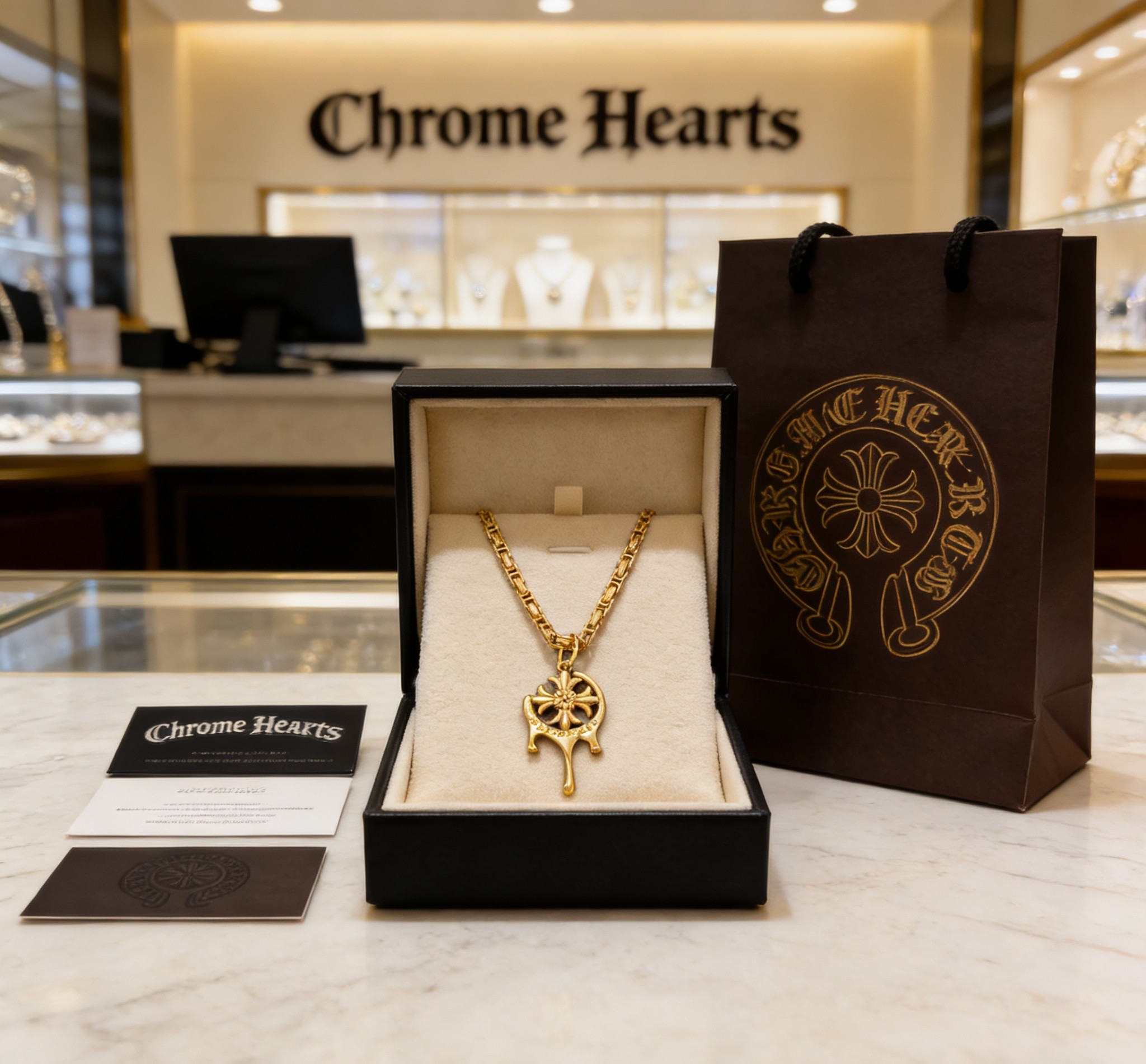 Chrome Hearts 2026 推荐𝐂𝐡𝐫𝐨𝐦𝐞 𝐡𝐞𝐚𝐫𝐭𝐬 克罗心项链 ，童军花火焰吊坠回形链