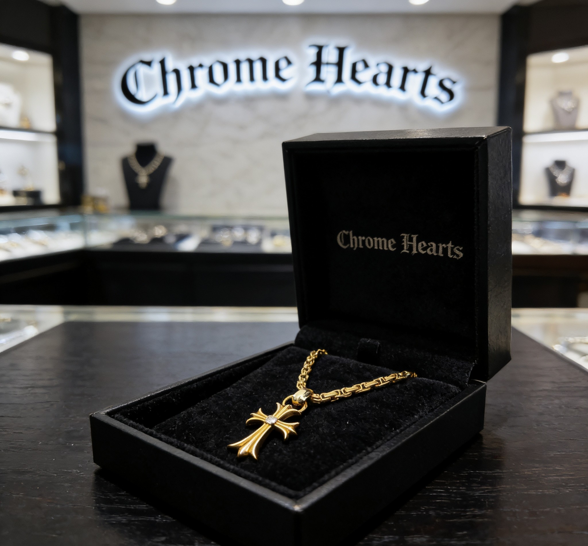 Chrome Hearts 2026 推荐𝐂𝐡𝐫𝐨𝐦𝐞 𝐡𝐞𝐚𝐫𝐭𝐬 克罗心项链 ，白钻圣剑十字架回形链