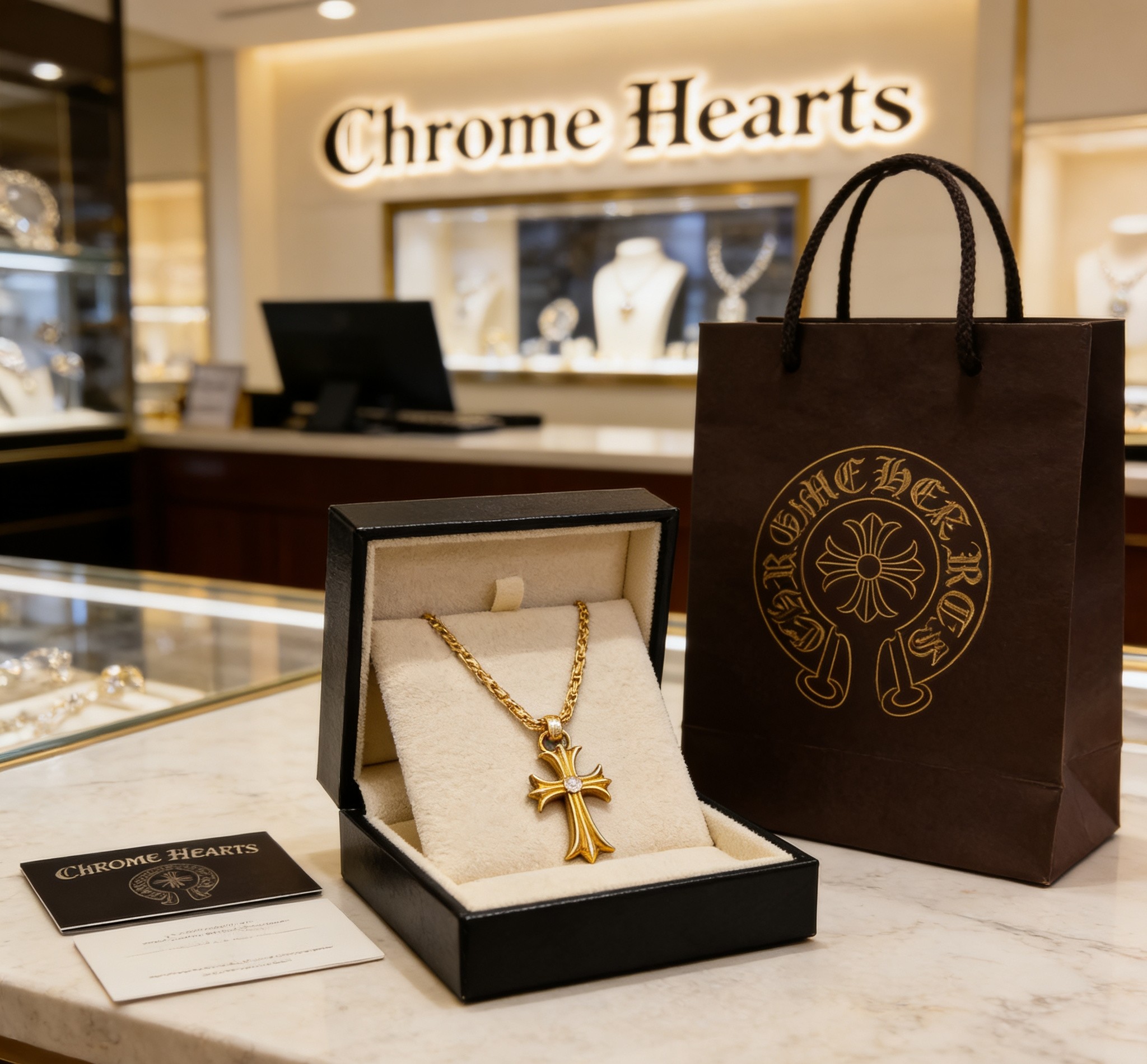 Chrome Hearts 2026 推荐𝐂𝐡𝐫𝐨𝐦𝐞 𝐡𝐞𝐚𝐫𝐭𝐬 克罗心项链 ，白钻圣剑十字架回形链