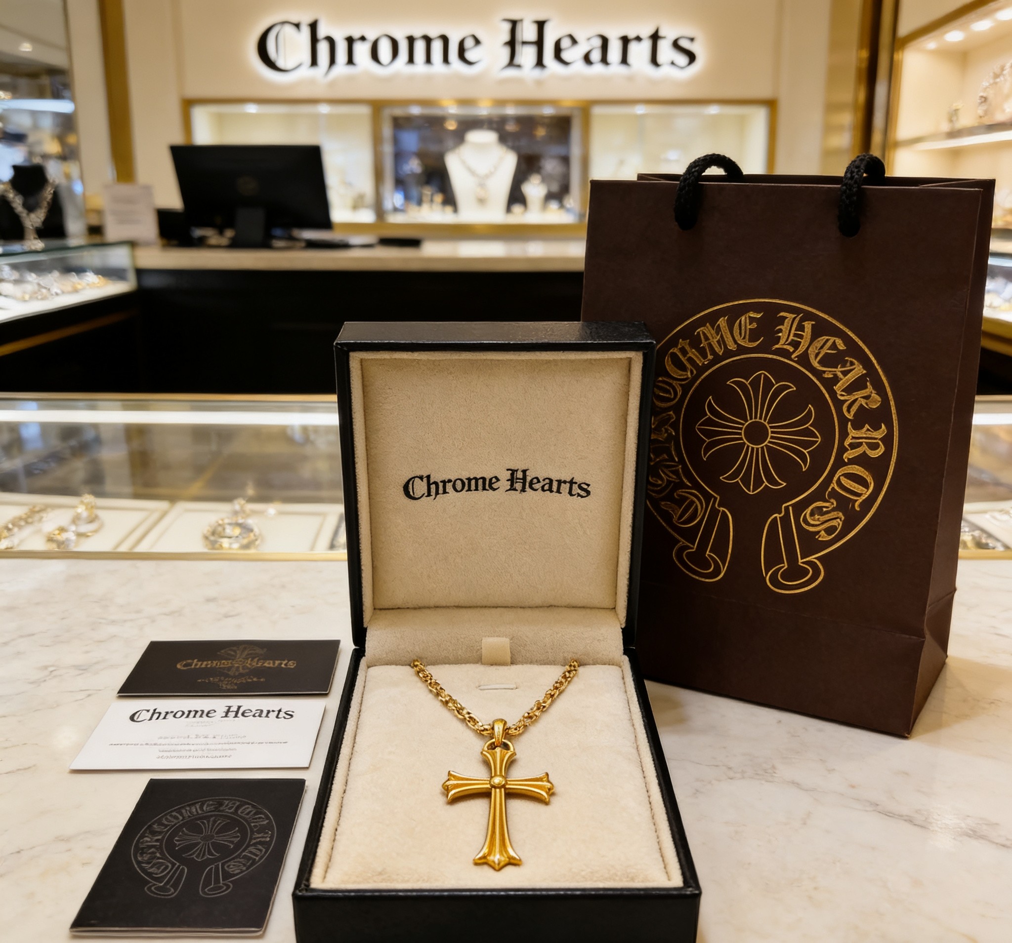 Chrome Hearts 2026 推荐𝐂𝐡𝐫𝐨𝐦𝐞 𝐡𝐞𝐚𝐫𝐭𝐬 克罗心项链 ，火焰圣剑十字架回形链