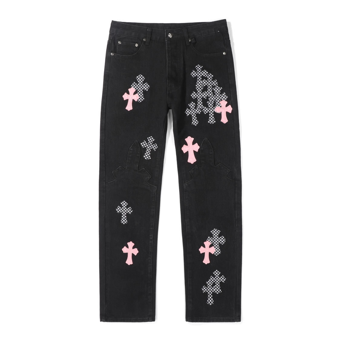 Chrome Hearts Clothing Jeans Black Grey Pink Lattice Men 925 Silver Sheepskin Spring Collection Vintage