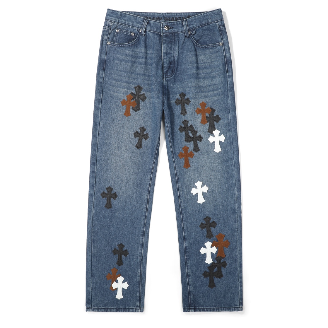 Chrome Hearts Clothing Jeans Pants & Trousers Blue Splicing Boy Unisex Canvas Sheepskin