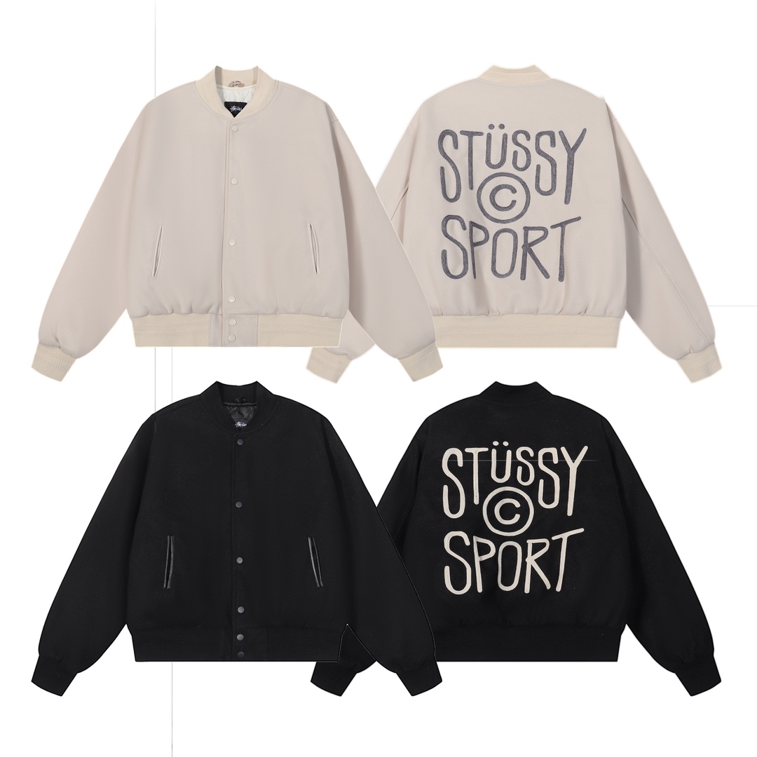 ST21# Stussy Sudadera de béisbol con letras port y acolchado, logo grande de espuma en la espalda - stussy sport. Tejid…