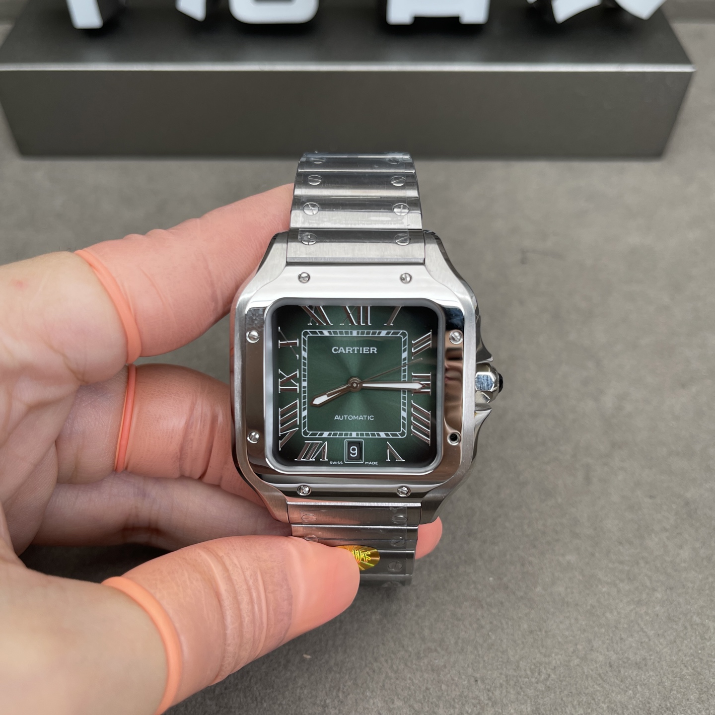 NO:946885,AF Santos, green plate,19860909AF山度士,绿盘,,Watch