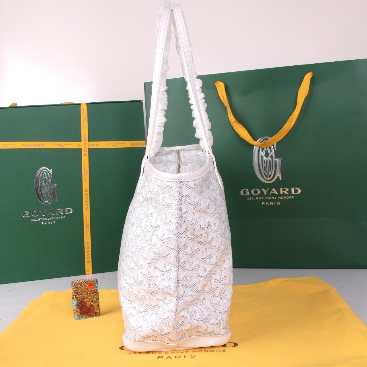 《工厂直销》戈雅：‌拉链款托特包购物袋，颜色，白色，小号尺寸袋口41cm，底30高23.5底宽13cm
