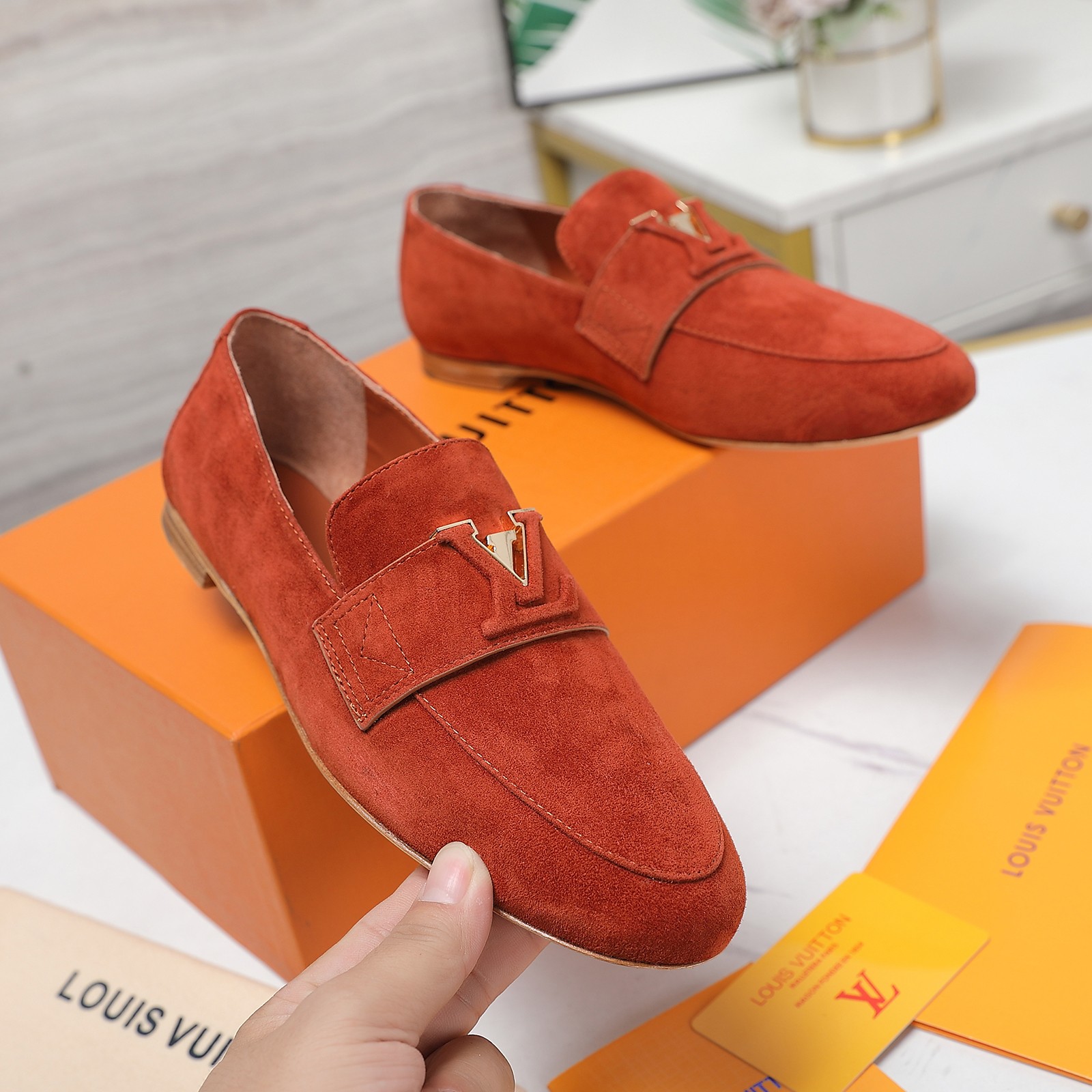 Louis Vuitton Women's Suede Loafers with Iconic LV Buckle - Early Autumn Collection 1 Louis Vuitton Women's Suede Loafers with Iconic LV Buckle - Early Autumn Collection