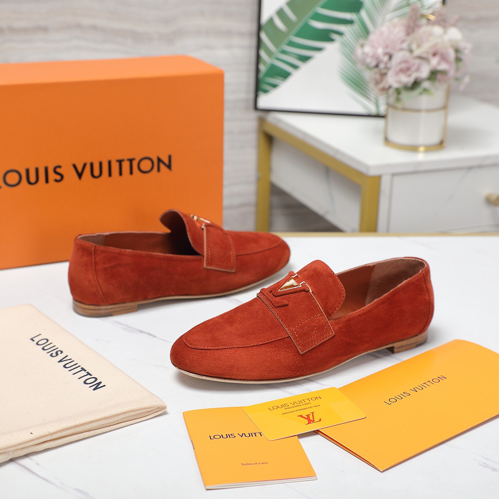 Louis Vuitton Women's Suede Loafers with Iconic LV Buckle - Early Autumn Collection 7 a1698689898757 8642
