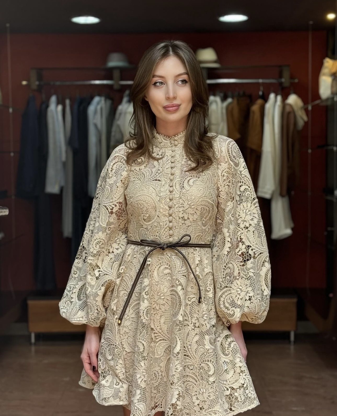 Zimmermann Vêtements Robes Couleur abricot Travail ouvert Tissu en maille Manches longues