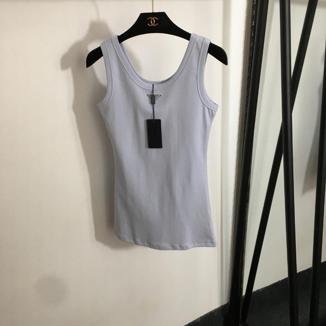 NO:933347,Model No. 20253585 Prad* new style, metal logo triangle decoration, slim cotton camisole, white, black, brown, navy blue, light blue, green, SML, [M size bust 72, length 66], Prada-clothing, prada, prada,19860909款号20253585 Prad*新款 金属logo三角标装饰 修身纯棉吊带背心,白色,黑色,咖色,藏蓝色,浅蓝色,绿色,SML,【Ｍ码胸围72,长66】,普拉达-服装,prada,prada,,Women's clothing