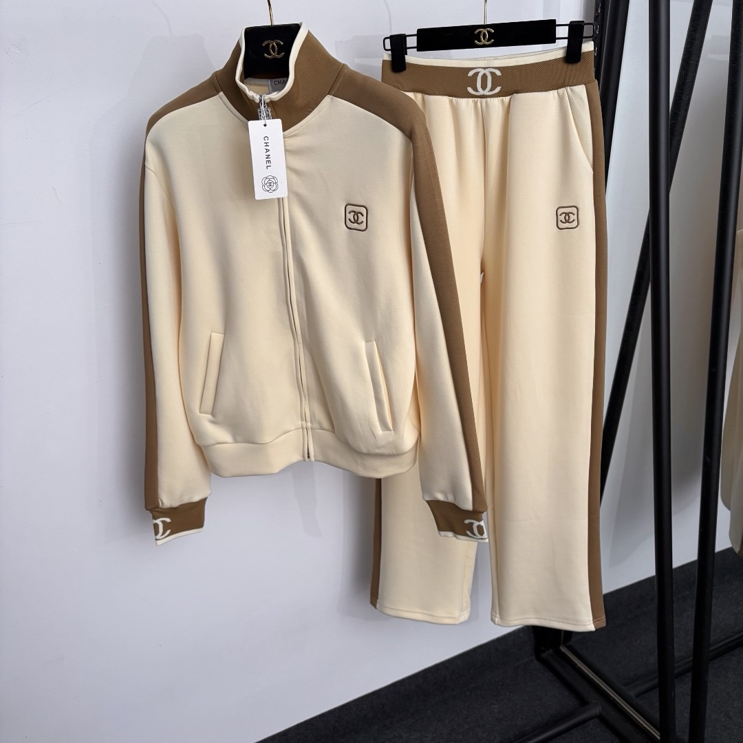 chanel embroidered logo zip tracksuit set