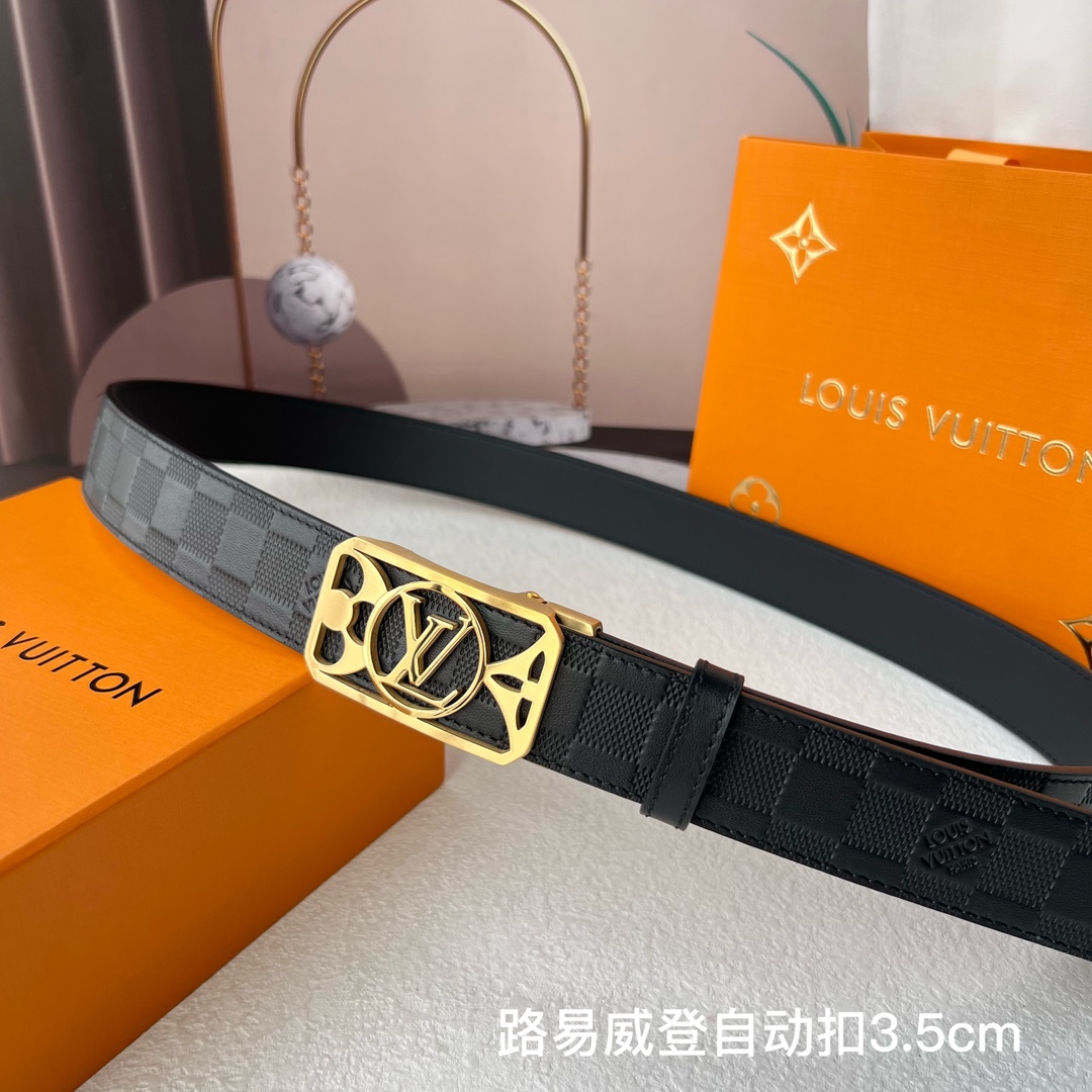 品牌l路易威登新款进口小牛皮手感细腻柔软搭配纯钢自动精品钢扣男士必备！宽度3.5cm