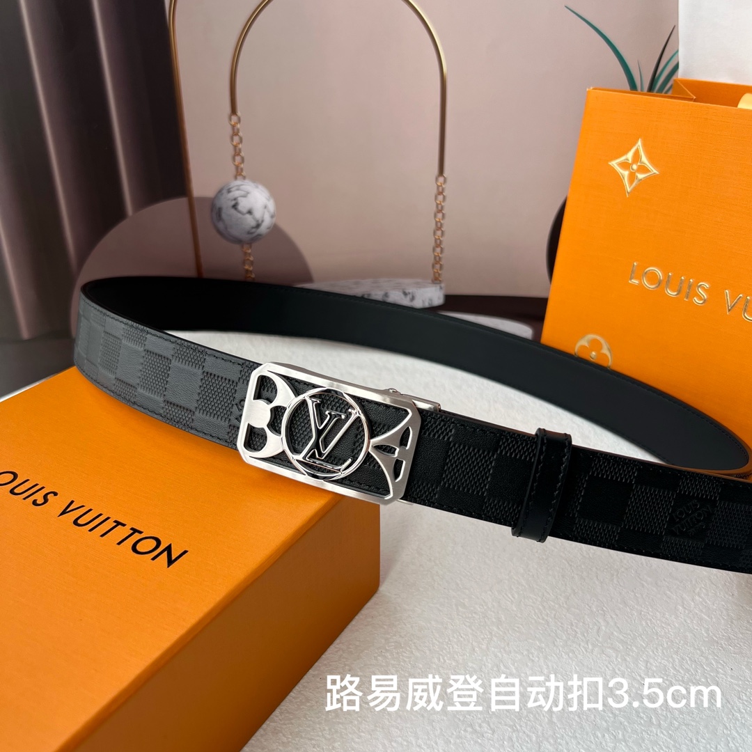 品牌l路易威登新款进口小牛皮手感细腻柔软搭配纯钢自动精品钢扣男士必备！宽度3.5cm