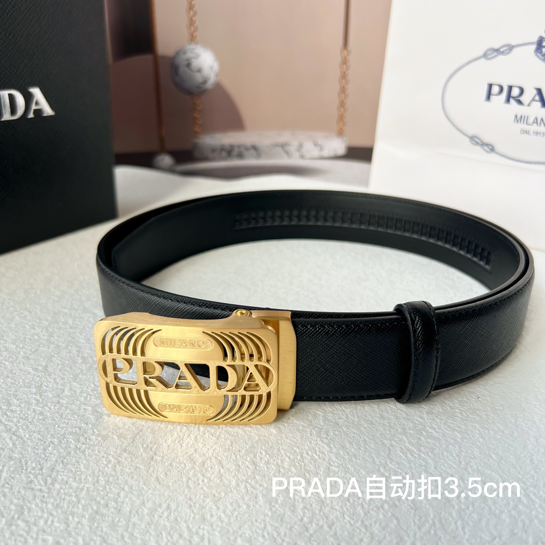 品牌PRADA新款进口小牛皮手感细腻柔软搭配纯钢自动精品钢扣男士必备！宽度3.5cm