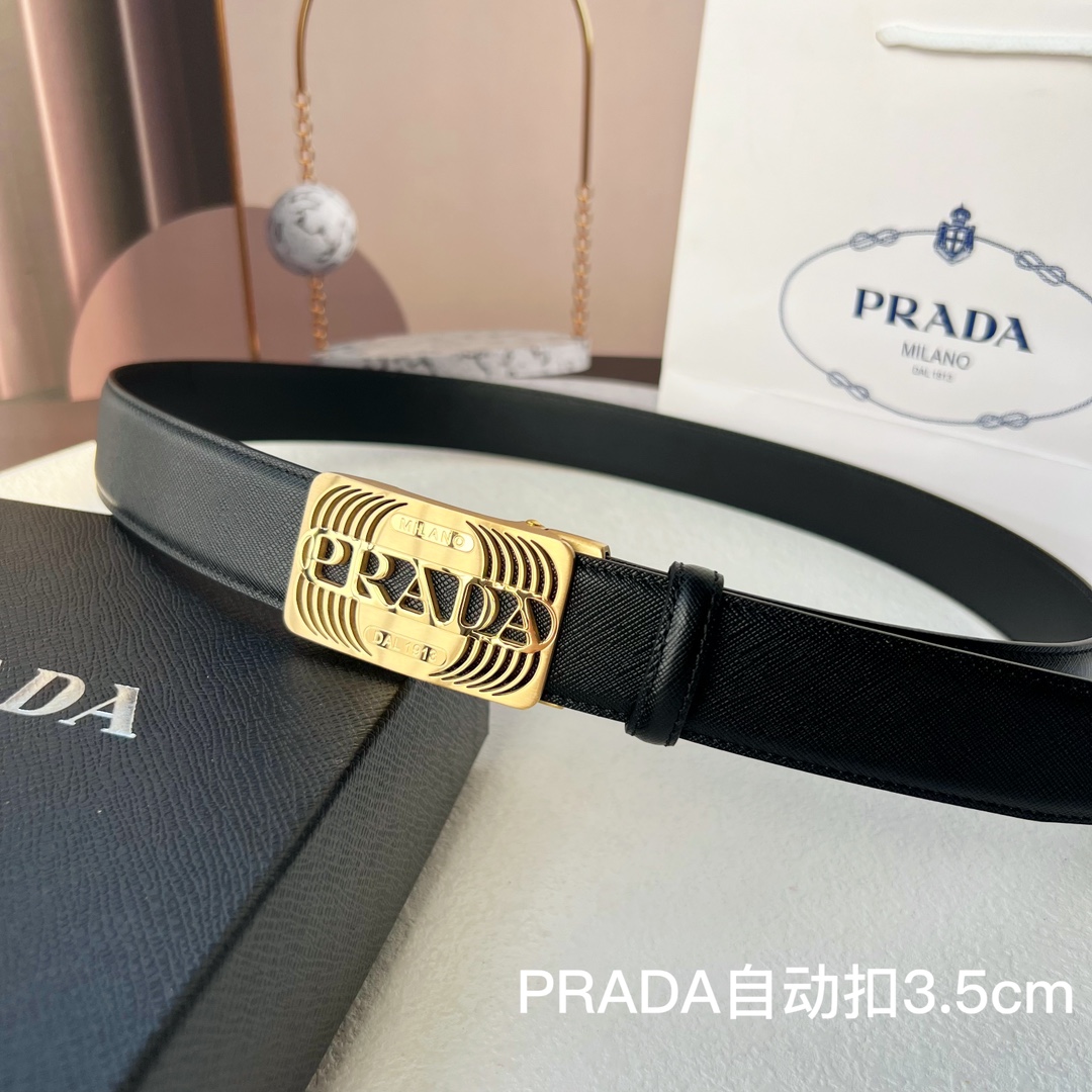 品牌PRADA新款进口小牛皮手感细腻柔软搭配纯钢自动精品钢扣男士必备！宽度3.5cm