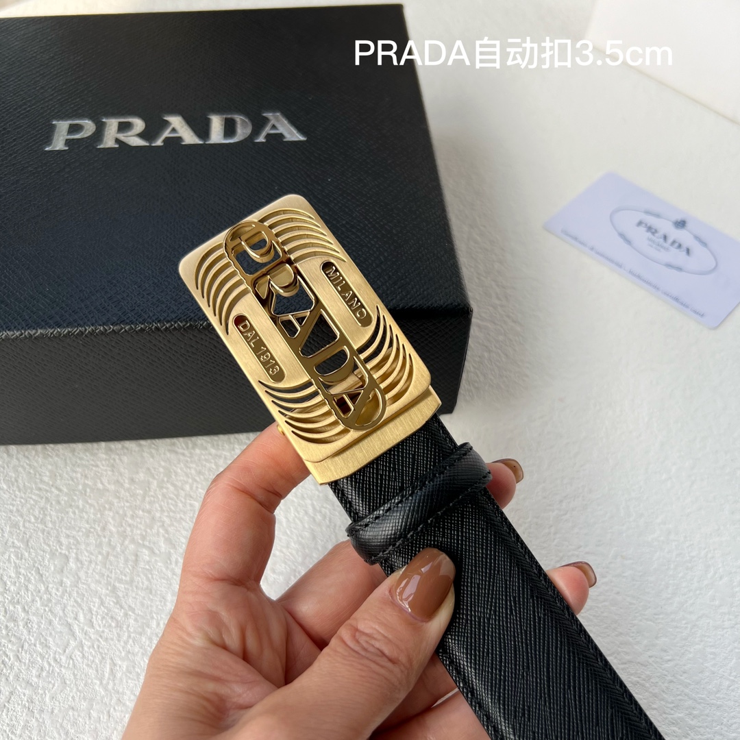 品牌PRADA新款进口小牛皮手感细腻柔软搭配纯钢自动精品钢扣男士必备！宽度3.5cm