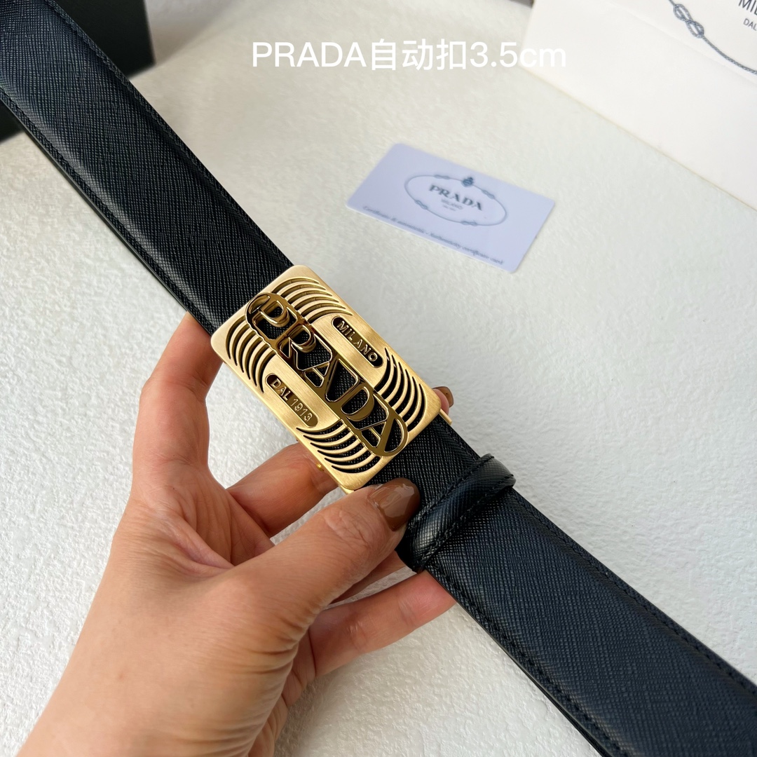 品牌PRADA新款进口小牛皮手感细腻柔软搭配纯钢自动精品钢扣男士必备！宽度3.5cm