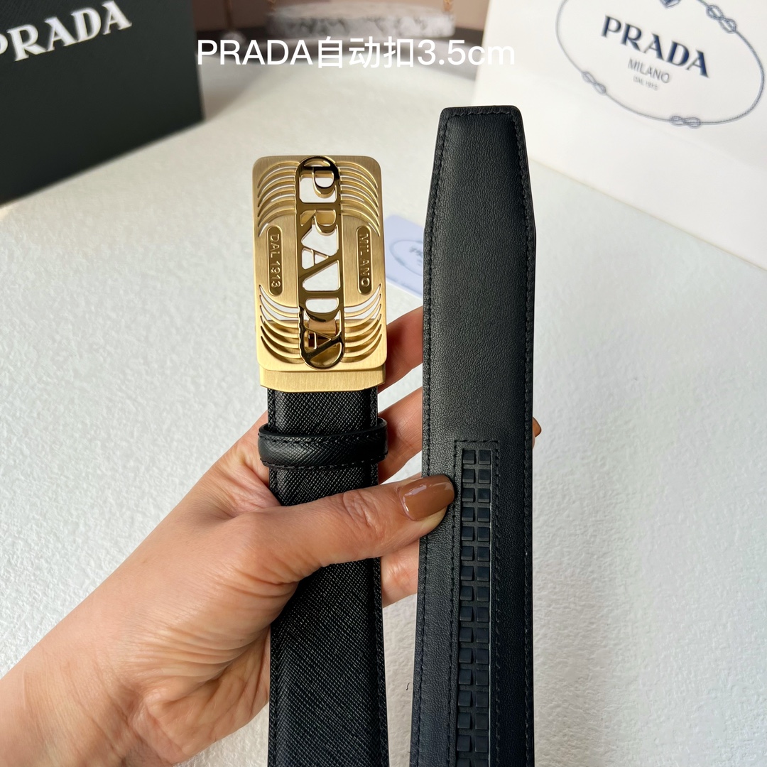 品牌PRADA新款进口小牛皮手感细腻柔软搭配纯钢自动精品钢扣男士必备！宽度3.5cm
