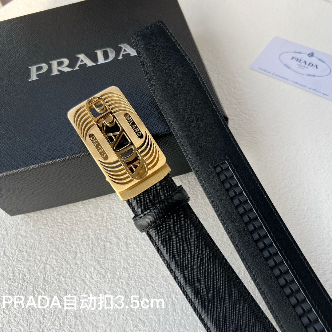 品牌PRADA新款进口小牛皮手感细腻柔软搭配纯钢自动精品钢扣男士必备！宽度3.5cm