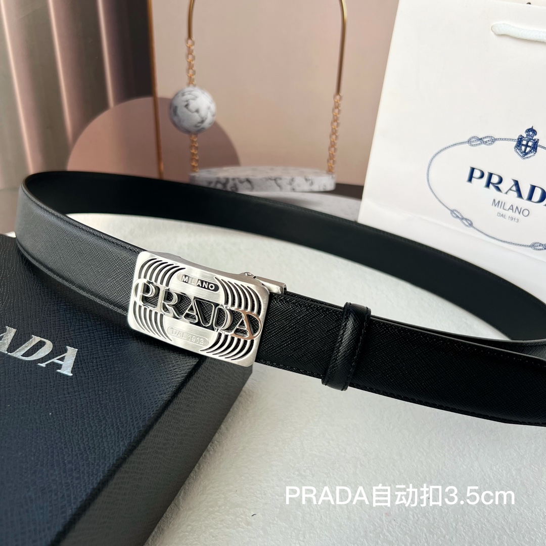 品牌PRADA新款进口小牛皮手感细腻柔软搭配纯钢自动精品钢扣男士必备！宽度3.5cm