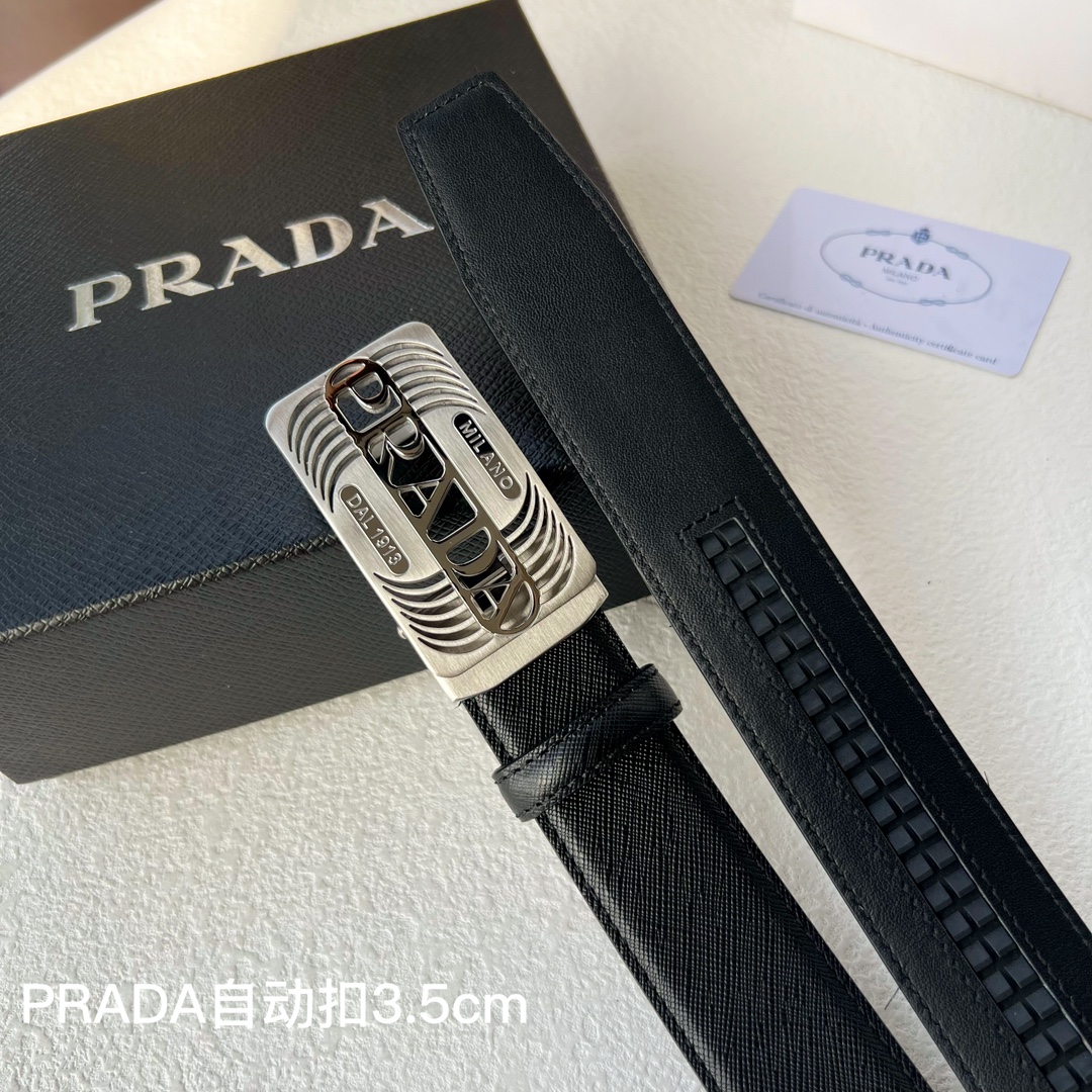 品牌PRADA新款进口小牛皮手感细腻柔软搭配纯钢自动精品钢扣男士必备！宽度3.5cm