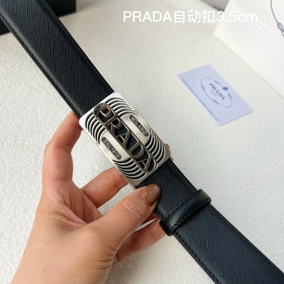 品牌PRADA新款进口小牛皮手感细腻柔软搭配纯钢自动精品钢扣男士必备！宽度3.5cm