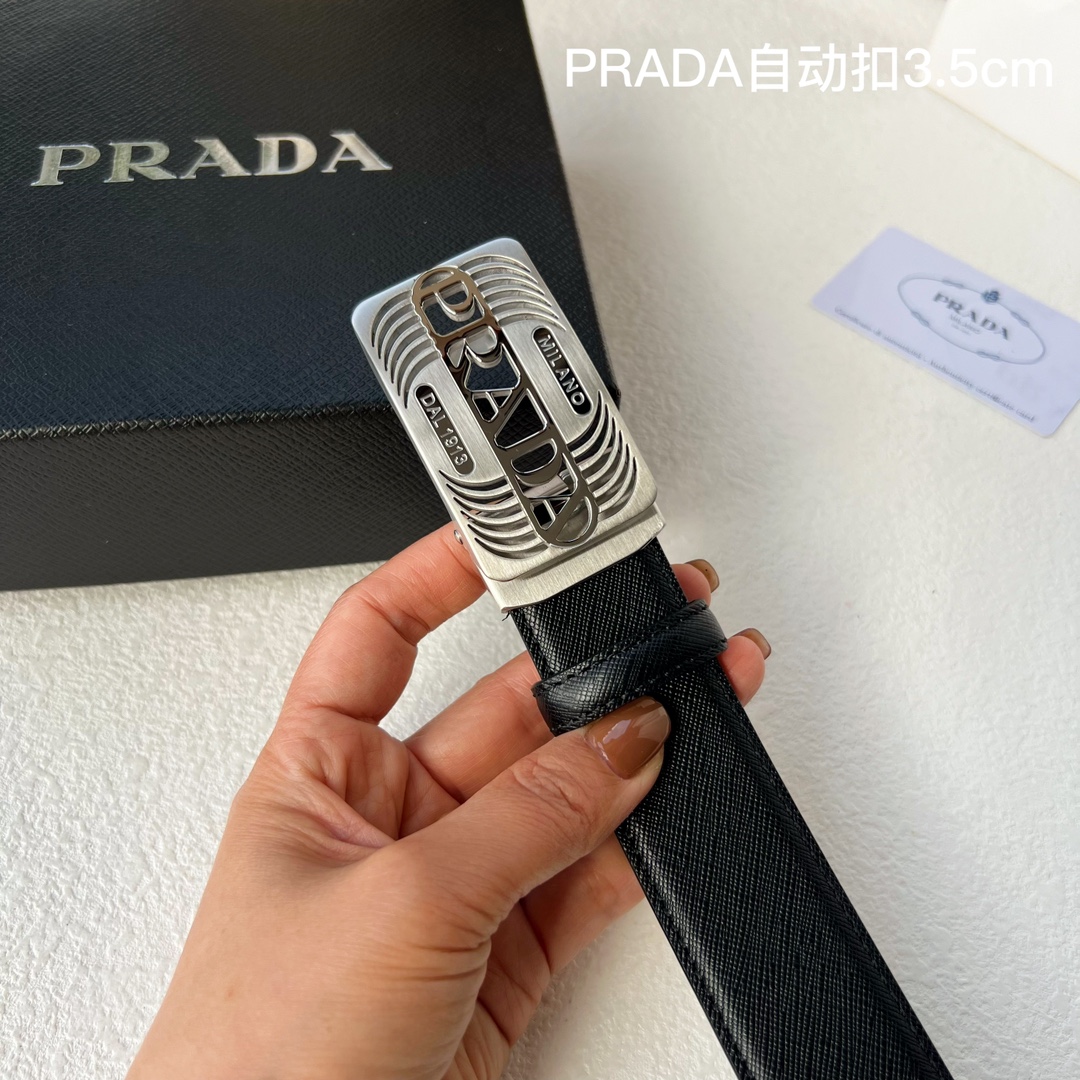 品牌PRADA新款进口小牛皮手感细腻柔软搭配纯钢自动精品钢扣男士必备！宽度3.5cm