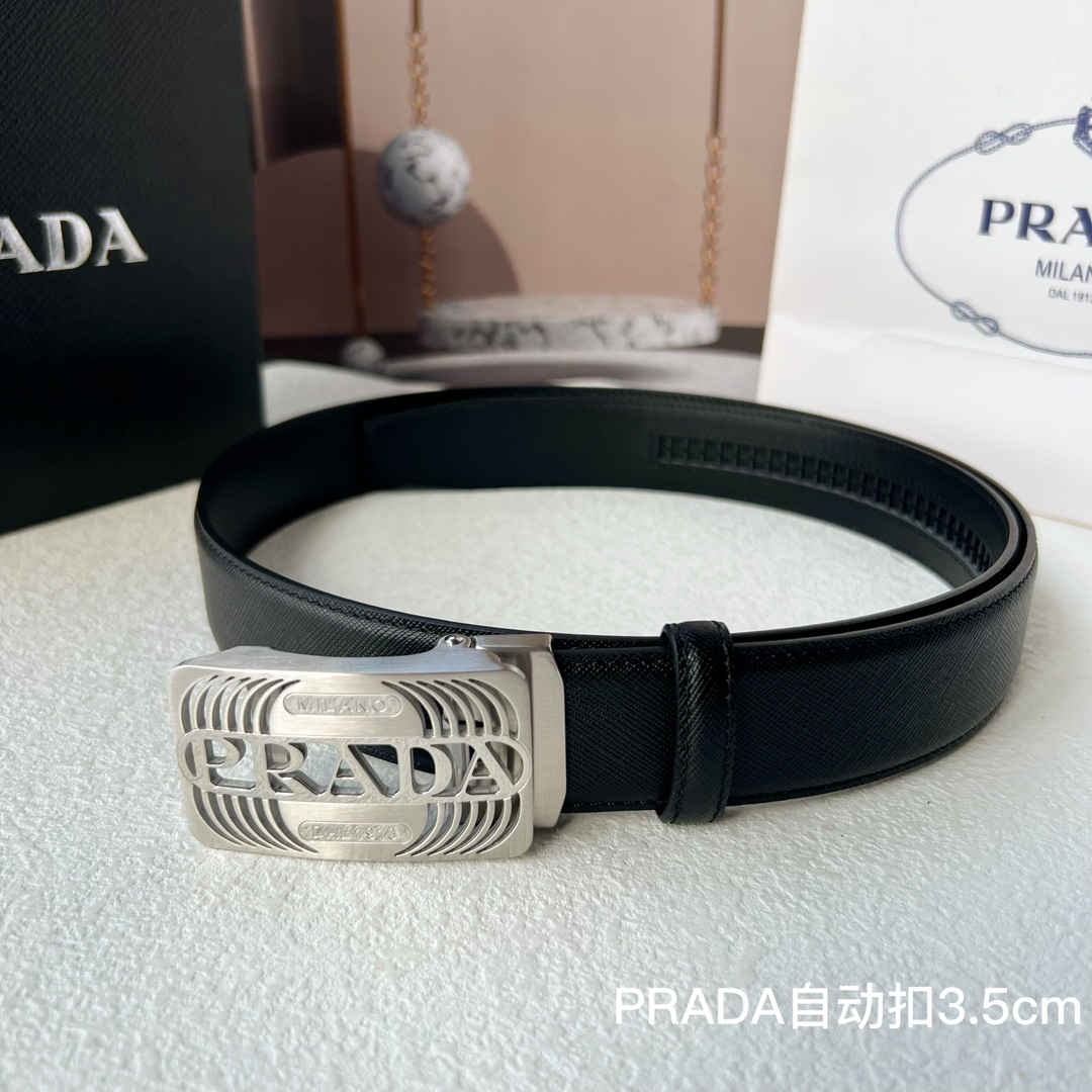 品牌PRADA新款进口小牛皮手感细腻柔软搭配纯钢自动精品钢扣男士必备！宽度3.5cm