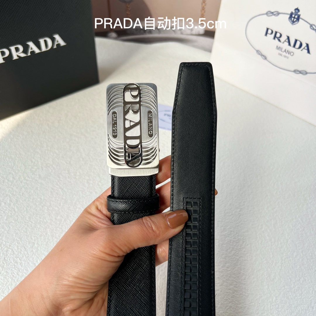 品牌PRADA新款进口小牛皮手感细腻柔软搭配纯钢自动精品钢扣男士必备！宽度3.5cm