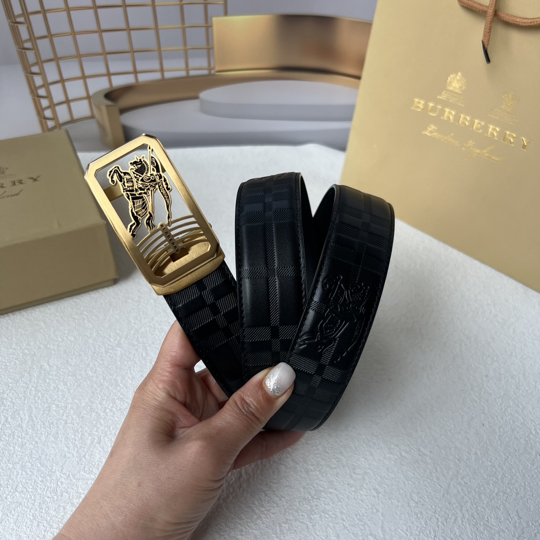 巴宝莉新款进口小牛皮手感细腻柔软搭配纯钢自动精品钢扣