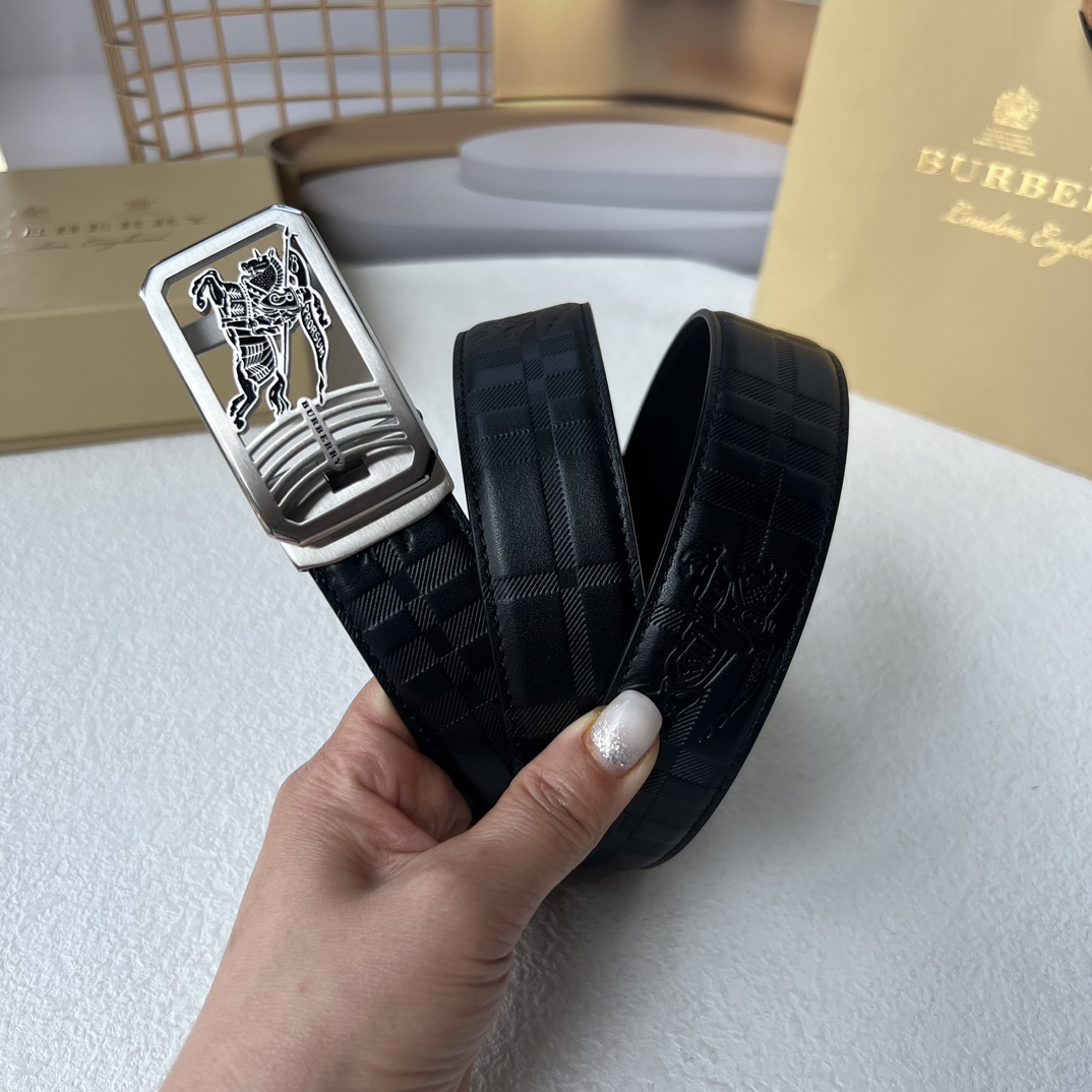 巴宝莉新款进口小牛皮手感细腻柔软纯钢自动精品钢扣