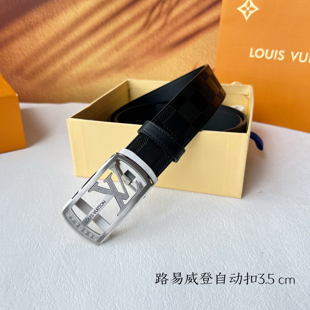 品牌路易威登新款进口小牛皮手感细腻柔软搭配纯钢自动精品钢扣男士必备！宽度3.5cm