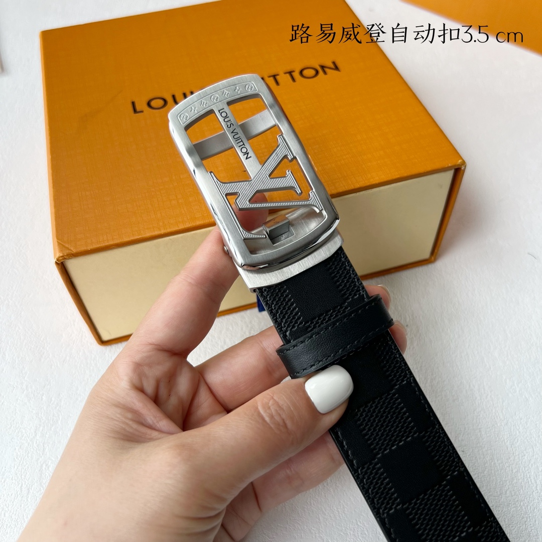 品牌路易威登新款进口小牛皮手感细腻柔软搭配纯钢自动精品钢扣男士必备！宽度3.5cm