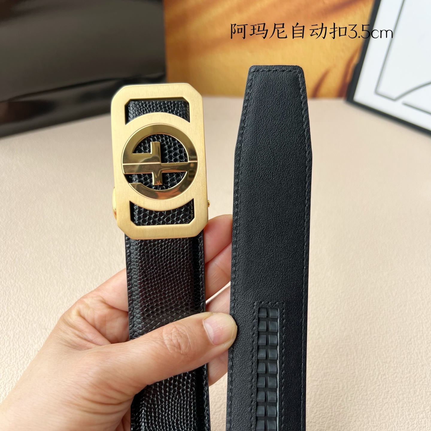 “Amani Men’s Automatic Belt: New Purchase of Calves, Pure Steel, 3.5cm Width” - 图片 3