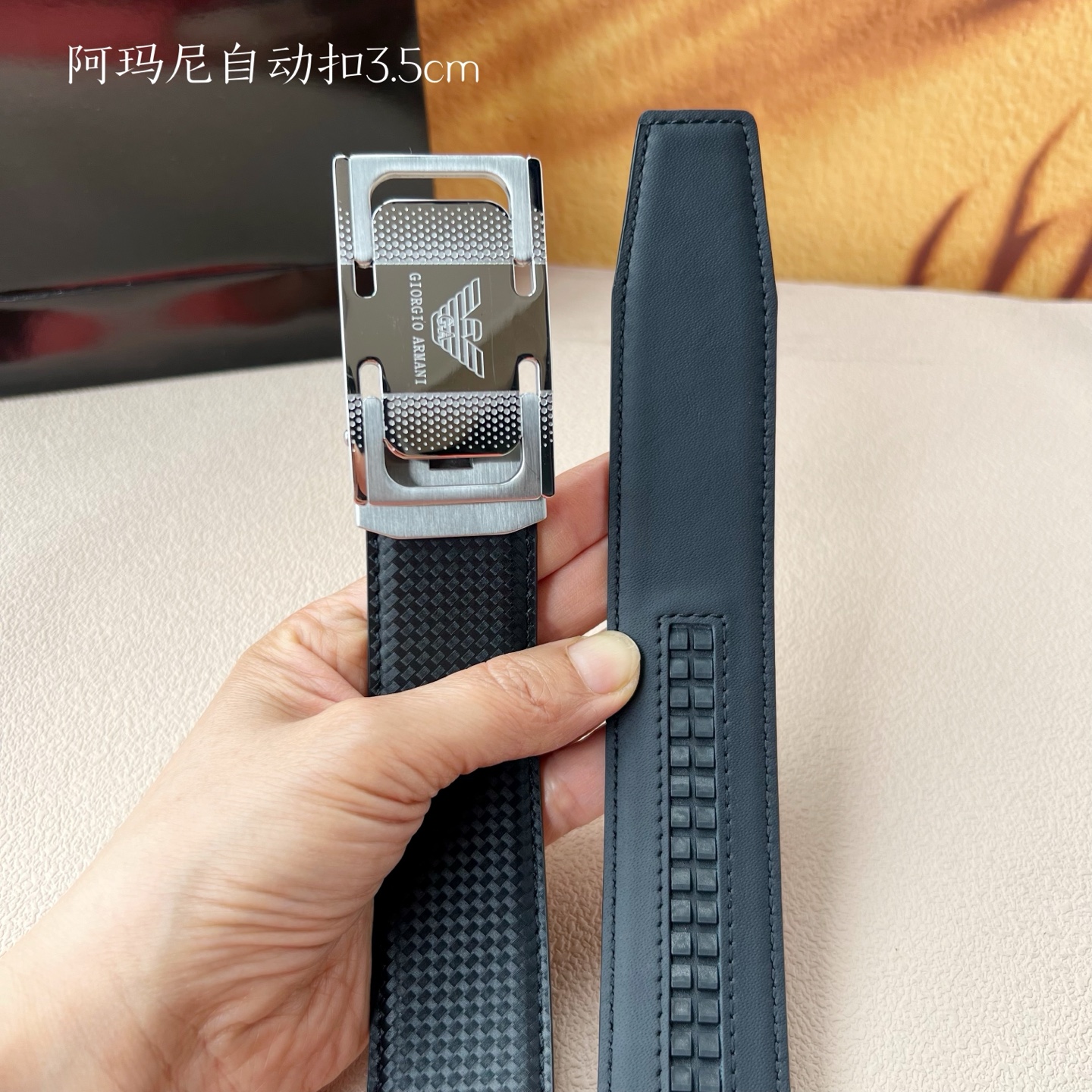“Grade Amani Men’s Automatic Belt: New Steel Calves Purchases, 3.5cm Width” - 图片 2