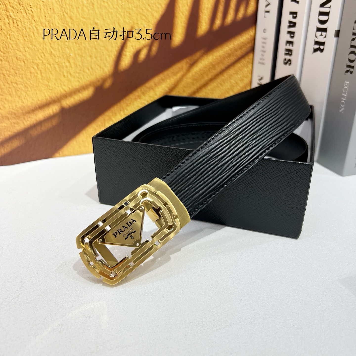 Prada Men’s Automatic Belt: Genuine Calf Skin, Steel Buckle, 3.5cm Width - 图片 8